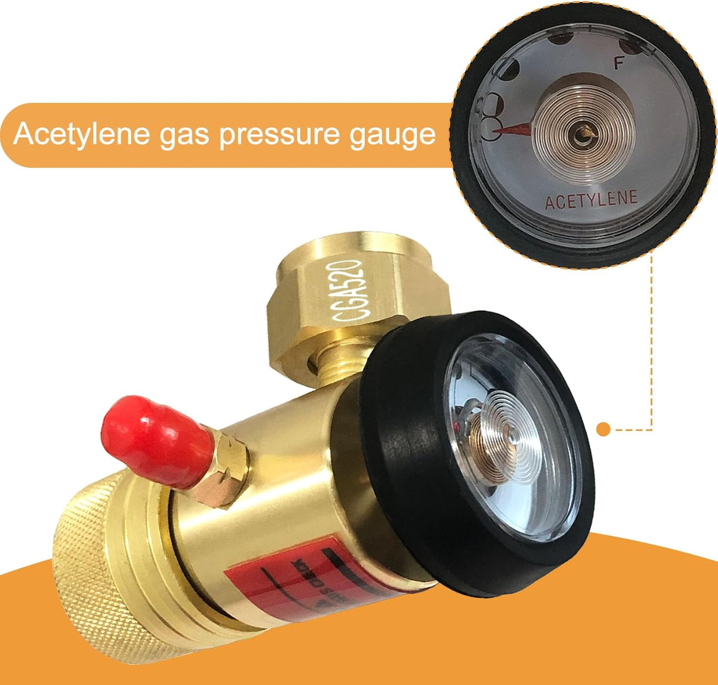 0386-0725 AR-B CGA520 Acetylene Regulator for B Tanks, for Turbo Torch regulator with Gauge, Use with TurboTorch Acetylene Kit, B Tank Torch Kit
