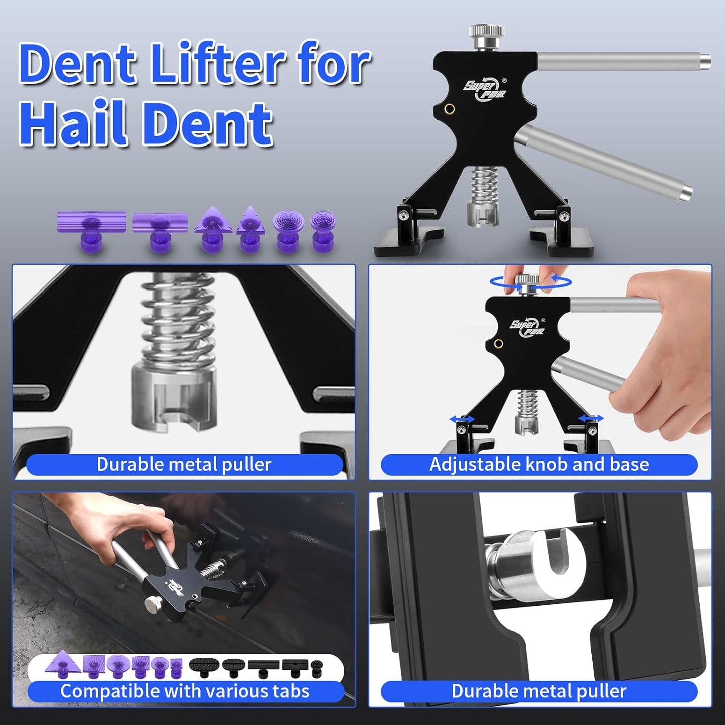 Super PDR Paintless Dent Removal Kit for Car,Body Repair Tools Dent Removal Tools, Hail Damage Repair Tools Dent Puller kit Auto Body Dent Remove Repairs 95% of Car Dents