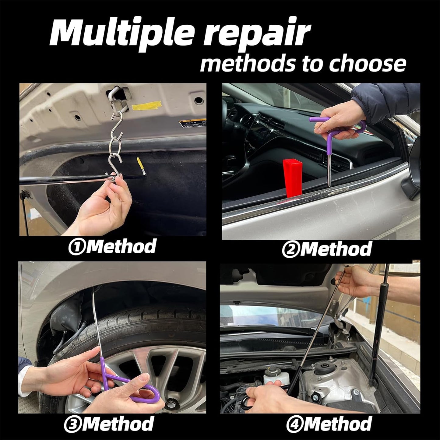 59pcs Paintless Dent Rods Repair Tools with Knock Down Pens,Red Soft Caps,Red Wedge and More,Suitable Removal Hail Damage,Dings and More for Car Body Dent Repair