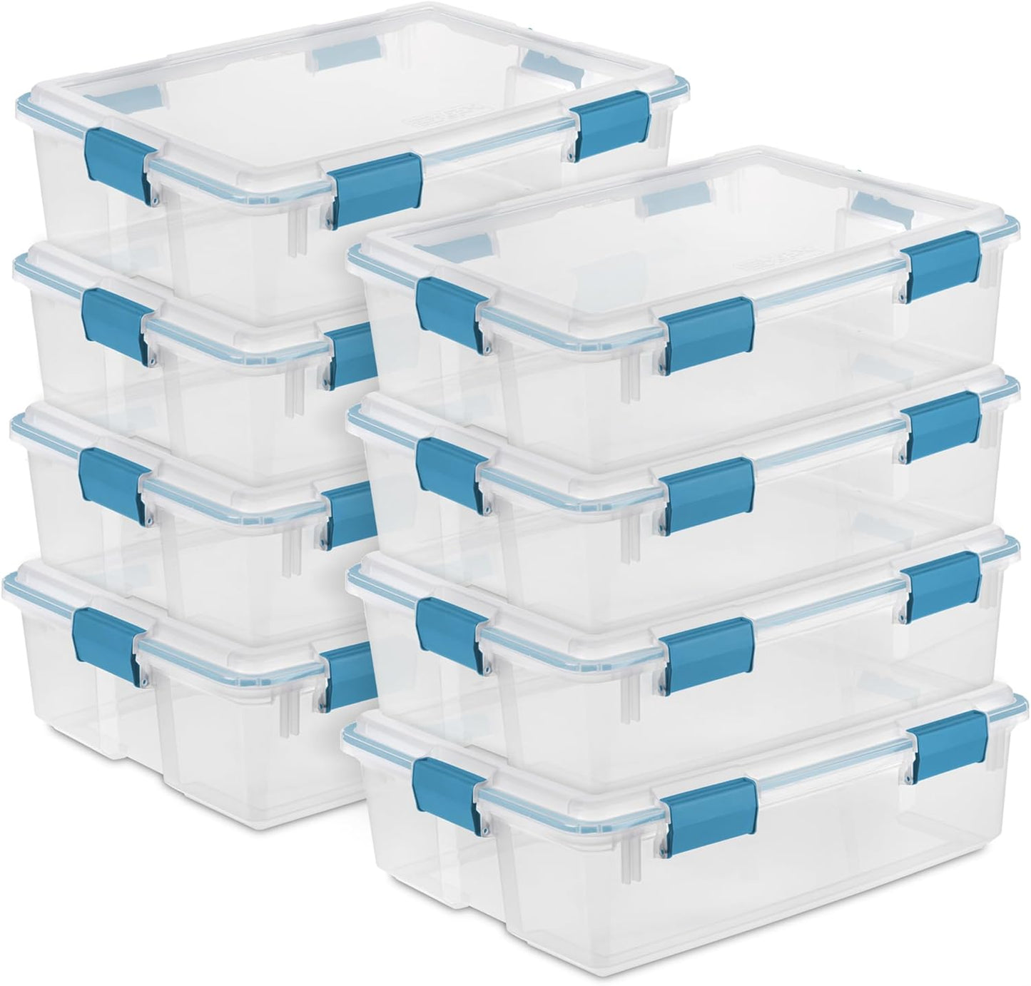 Sterilite 12-Pack Gasket Box, Weather-Resistant Storage Bins with Latching Lids, 54 Quart - Heavy-Duty Organizing Containers for Closet, Bathroom, and Office