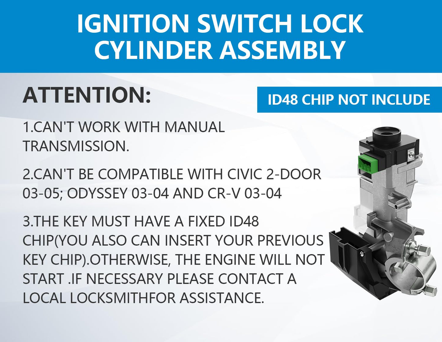 06350-SAA-G30 35100-SDA-A71 Ignition Switch Lock Cylinder Assembly Compatible with 2003-2005 Accord,2005-2006 CR-V,2003-2005 FIT,Odyssey 2005-2008 (Keys Without Chip ID48)