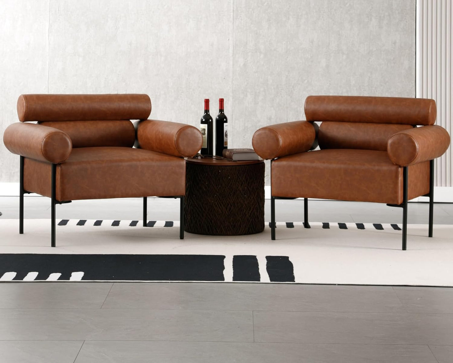 VESCASA Faux Leather Oversized Chair Accent Chair Arm with Metal Legs, 28" W Comfy Side Chair with Padded Back, Modern Upholstered Chair with 8.5" T Seat for Living Room/Reading, Brown