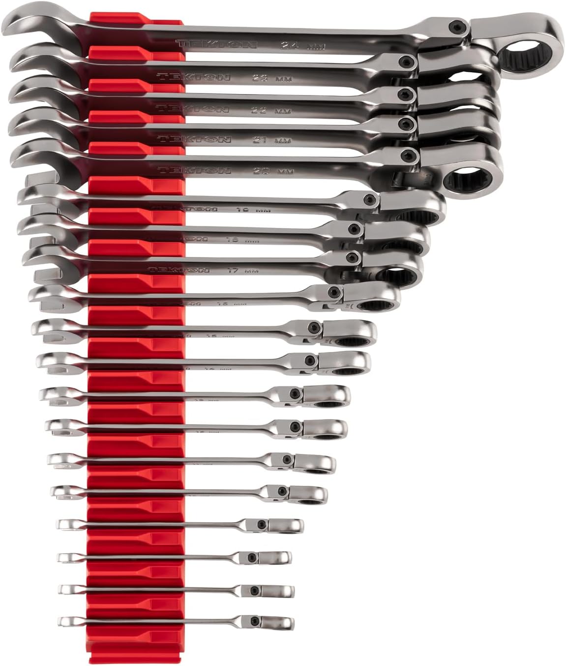 TEKTON Flex Head 12-Point Ratcheting Combination Wrench Set with Modular Organizers, 14-Piece (6-19 mm) | WRC95302