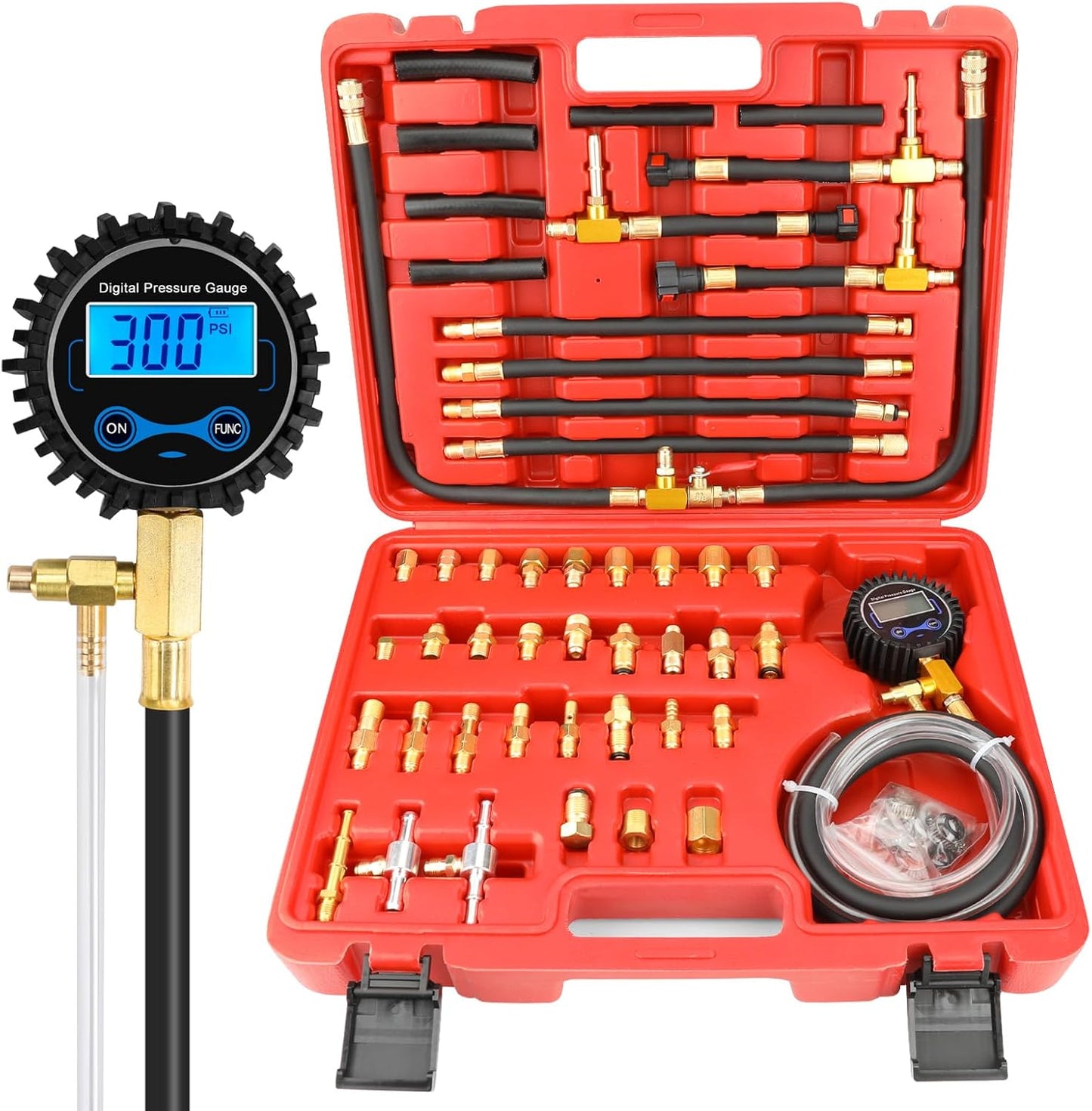 BETOOLL Pro Fuel Injection Pressure Tester Kit Gauge 0-140 PSI with 9.49,7.89,6.30 Fuel Line Fittings