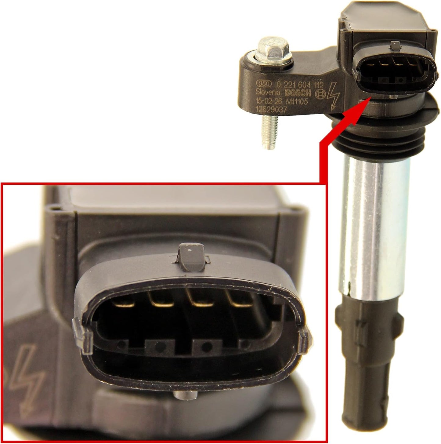 BOSCH 0221604112 Original Equipment Ignition Coil - Compatible with Select Buick Enclave, LaCrosse; Cadillac CTS, SRX, STS; Chevrolet Traverse; GMC Acadia; Saab 9-3; Saturn Outlook + More - Single