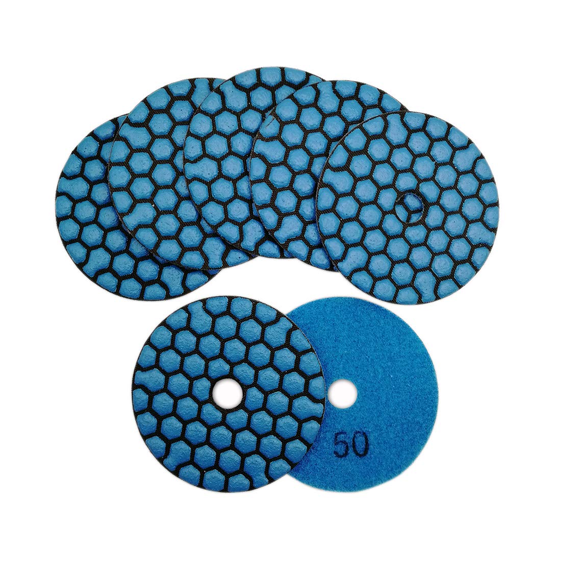 SHDIATOOL 5 Inch Dry Diamond polishing Pads Grit 50 for Granite Marble Quartz(7-Pack)