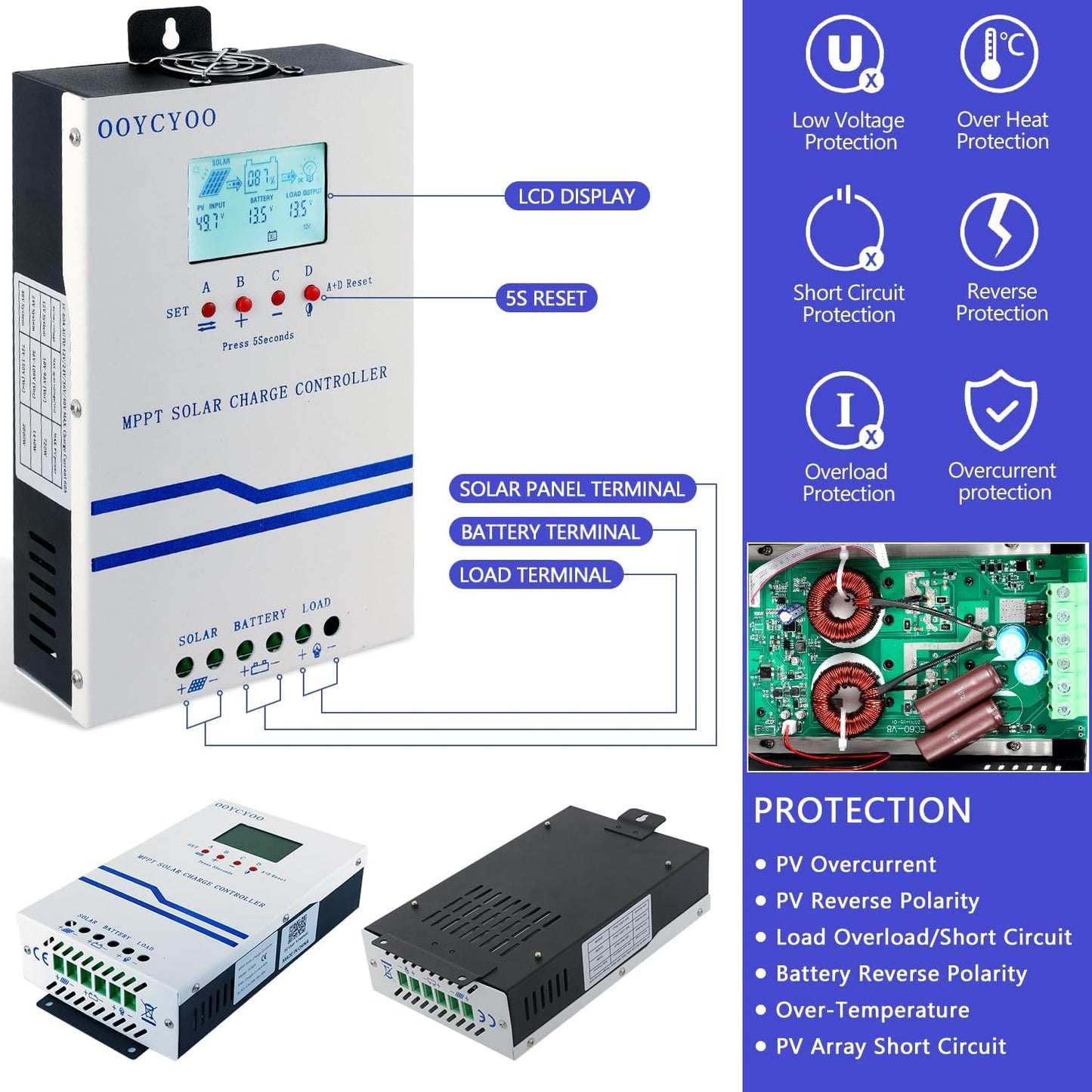 60A Solar Charge Controller MPPT 12V 24V 36V 48V Controller 60amp Solar Charge Regulator MPPT 160V w/LCD Display Work with AGM, Gel, Flooded and Lithium