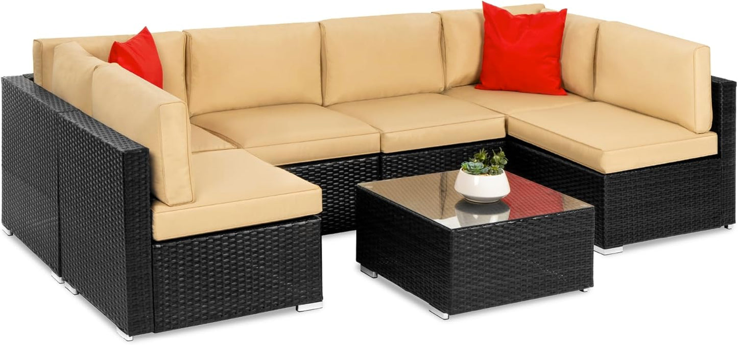 Best Choice Products 7-Piece Modular Outdoor Sectional Wicker Patio Conversation Set w/ 2 Pillows, Coffee Table, Cover Included - Gray/Gray
