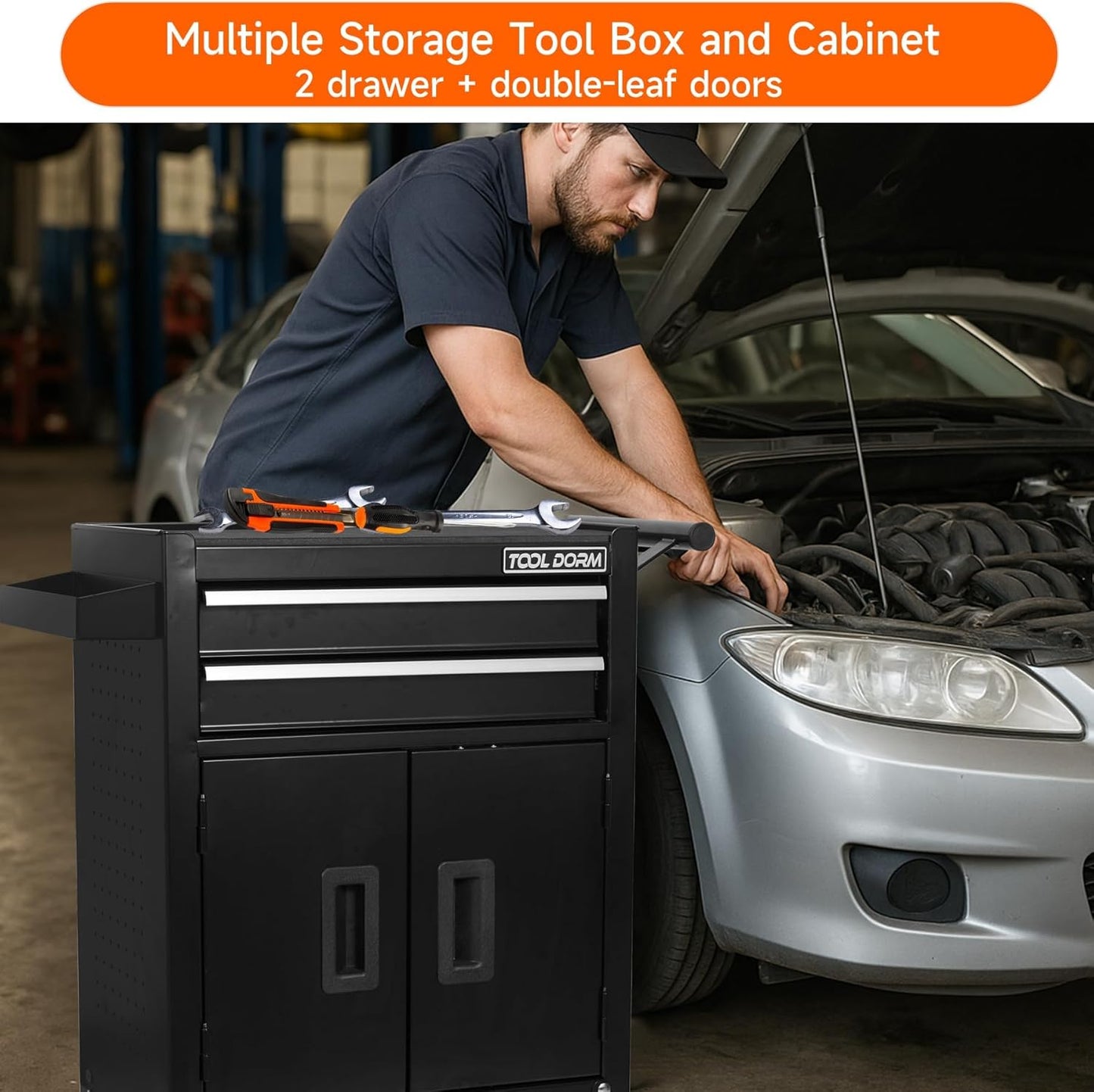 Tool Box Organizer, Rolling Tool Chest with Wheels, Lockable Rolling Tool Cabinets, Tool Cart with Drawers for Workbench, Craftsman, Mechanic, Garage, Workshop(Black, 2 Drawer)