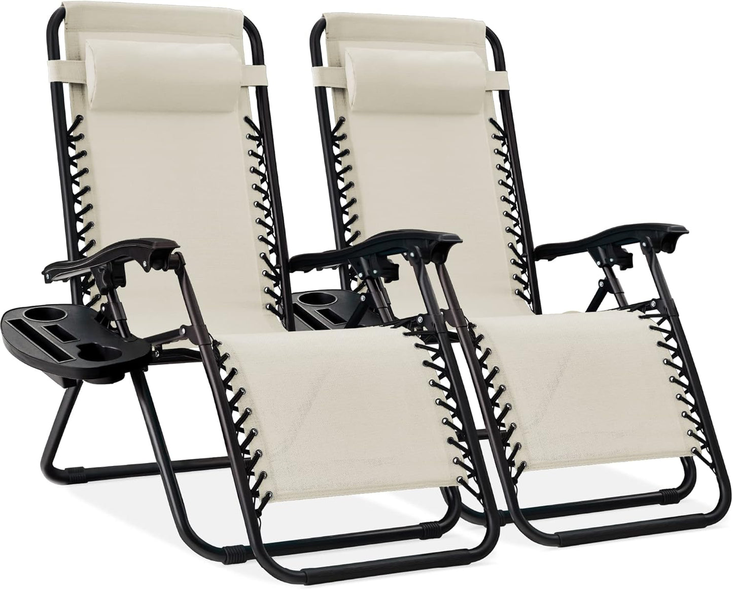 Best Choice Products Set of 2 Adjustable Steel Mesh Zero Gravity Lounge Chair Recliners w/Pillows and Cup Holder Trays - Gray