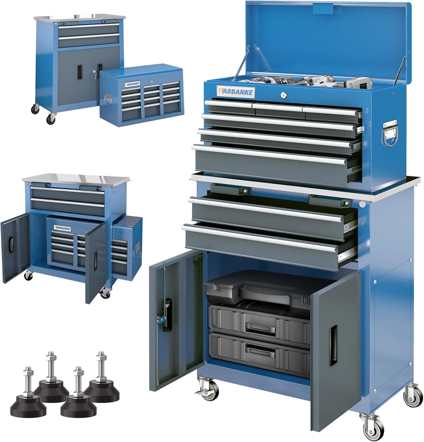 5-Drawer Rolling Tool Chest,Tool Chest with Keyed Locking System, with Wheels and Foot Pads,Rolling Tool Cabinet with Stainless CounterTop and Drawer Liners,Unique Link Buckle for Connecting