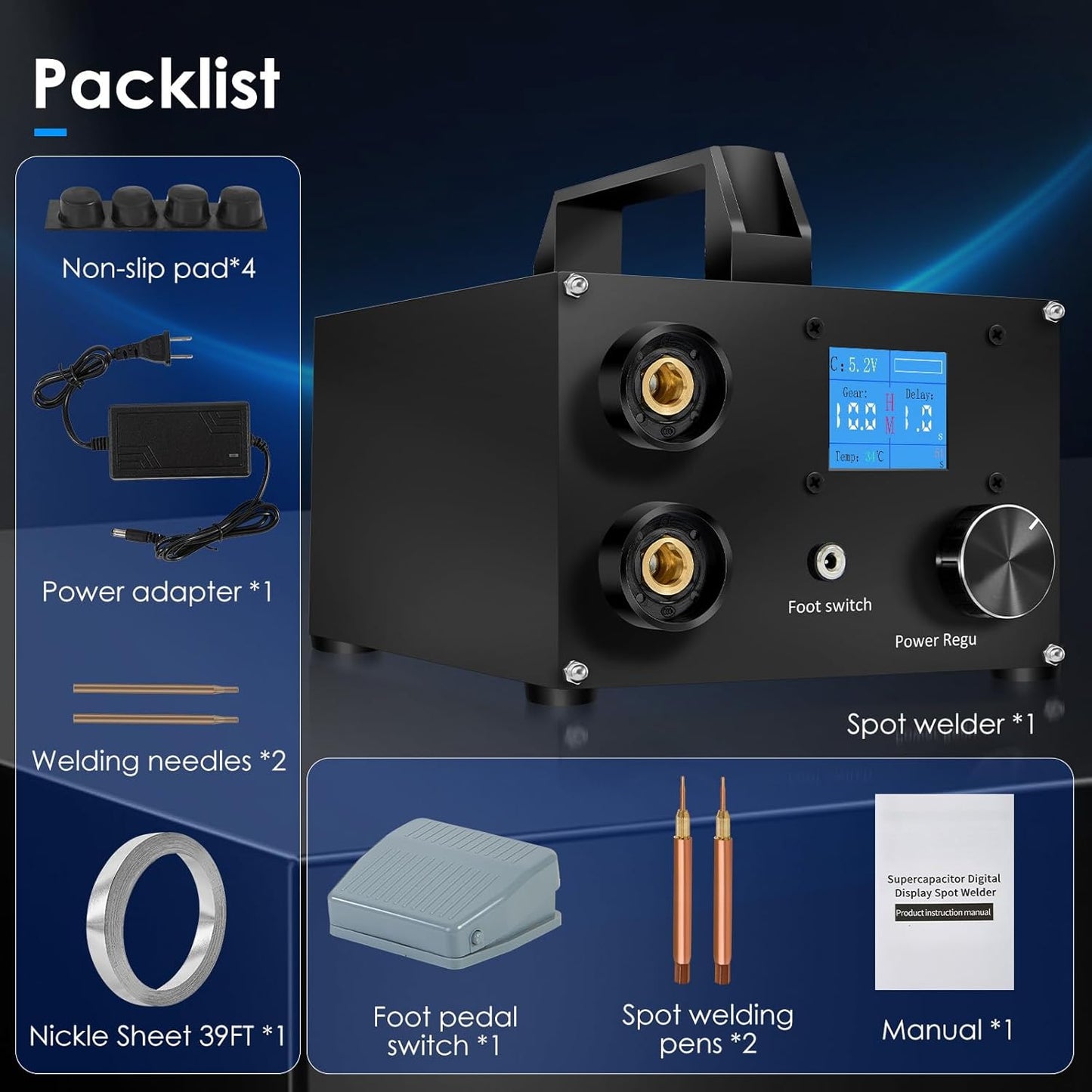 Battery Spot Welder, 3000F Capacitor Battery Spot Welder, 25 Gears Adjustable Portable Super Capacitor Spot Welder for 0.1-0.3mm Nickel Strip Welding