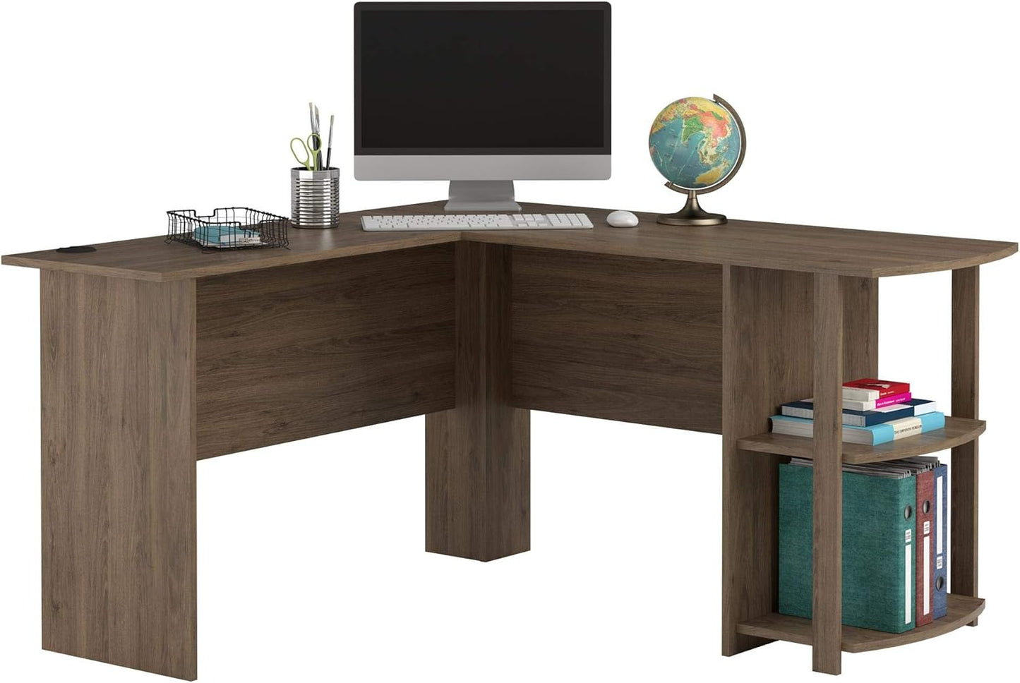 Ameriwood Home Dakota L-Desk with Bookshelves, Rustic Oak