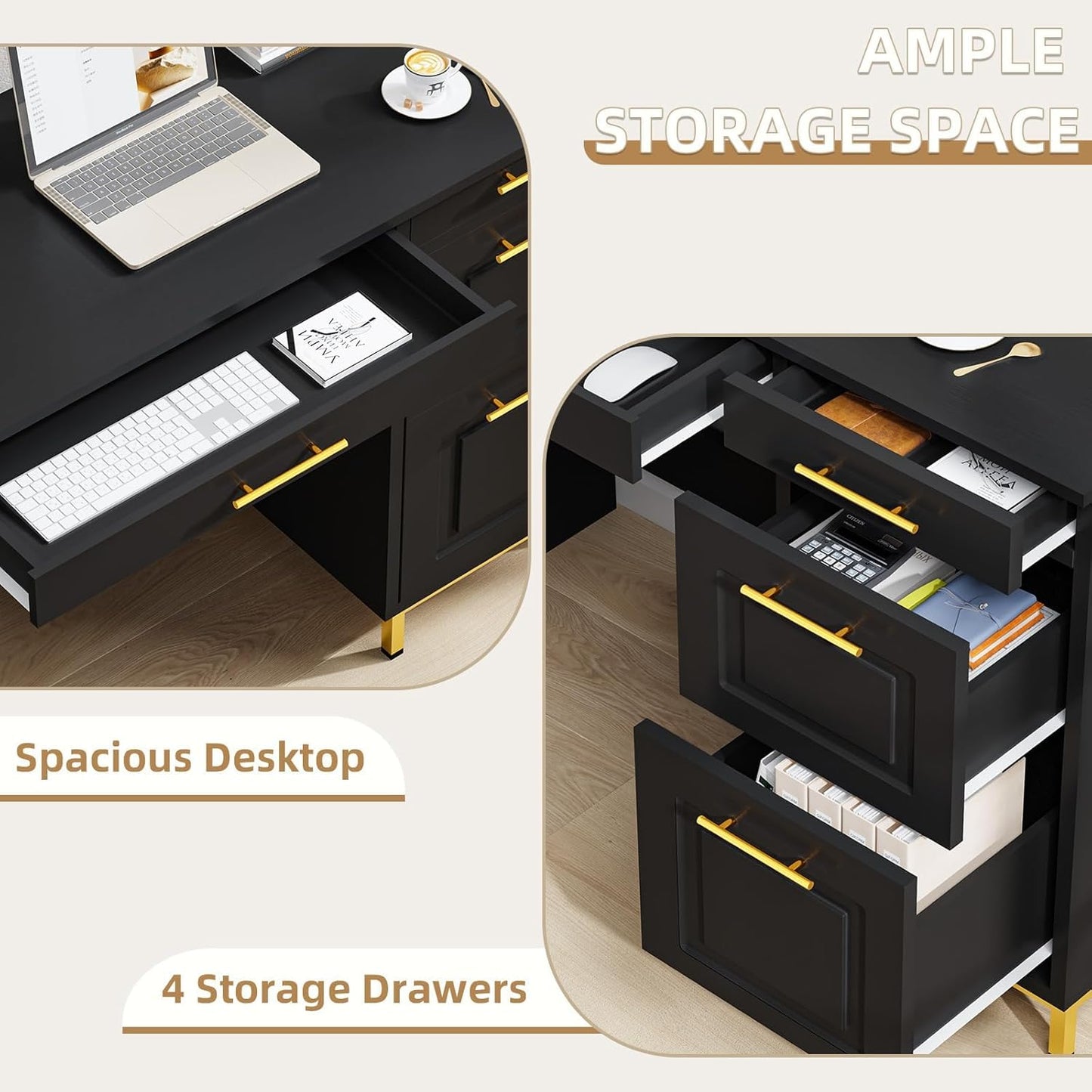 4 EVER WINNER Computer Desk with Drawers, 43 Inch Small Desk with Storage Shelves, Home Office Desk with Drawers for Small Space, Black
