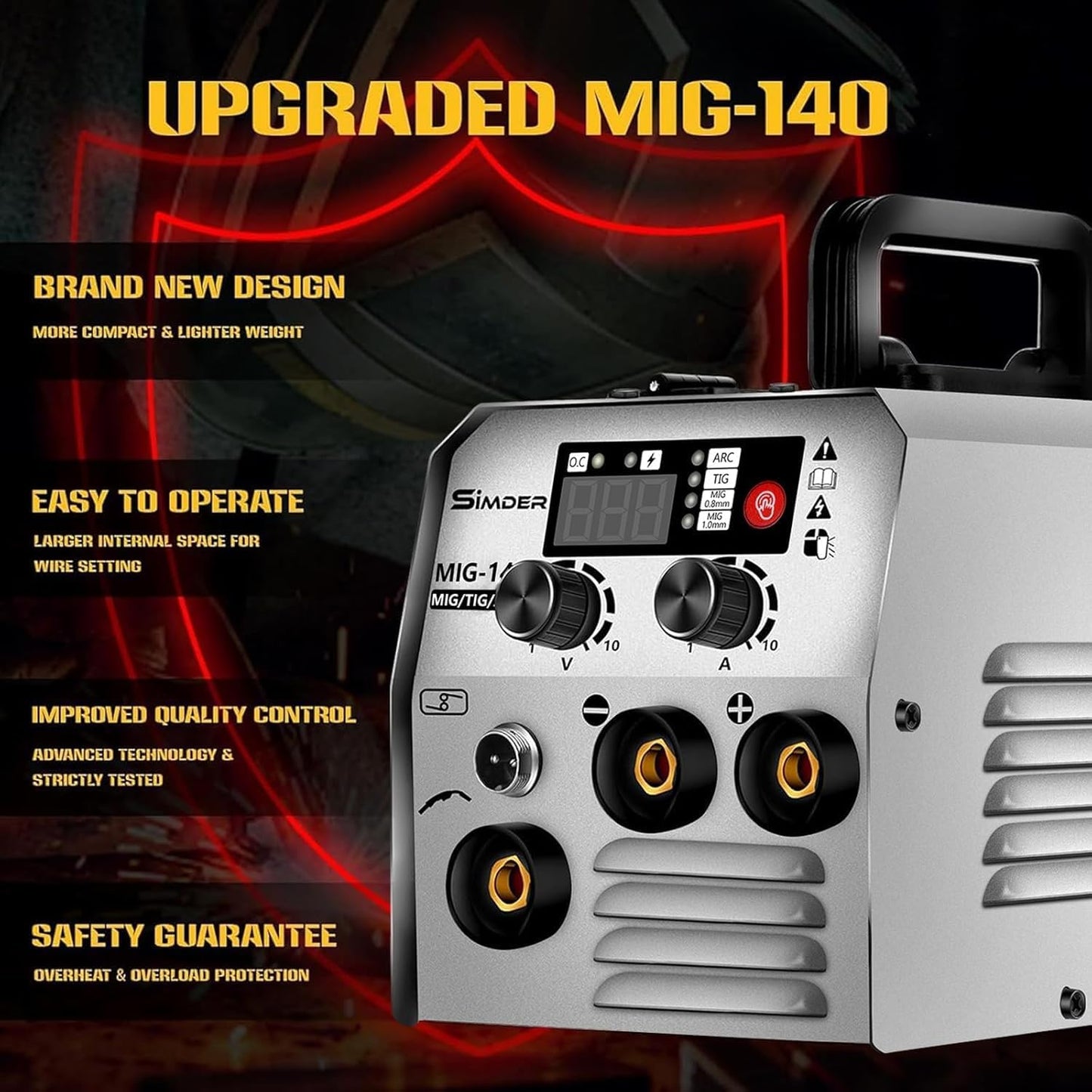 SSIMDER 140 Amp MIG Welder 110V Machine Stick/Flux Core MIG/Lift TIG 3 in 1 Welding Machine with IGBT Inverter and 1lb Welding Wire, for Metal DIY Projects/Home/Farm/Car