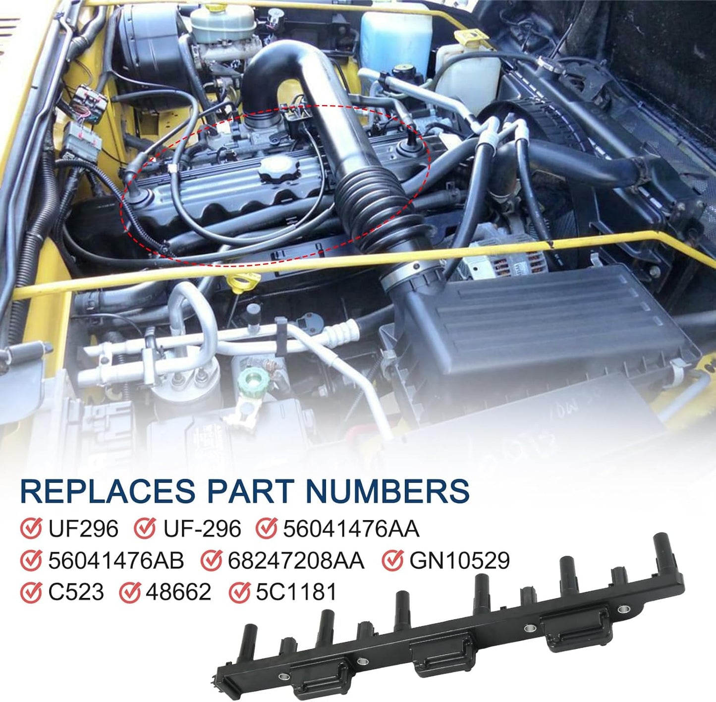 Set of 6 Ignition Coil Pack Compatible with Jeep Cherokee Grand Cherokee Wrangler TJ L6 4.0L Replace# UF296, 56041476AA, 56041476AB, 68247208AA, GN10529, C523