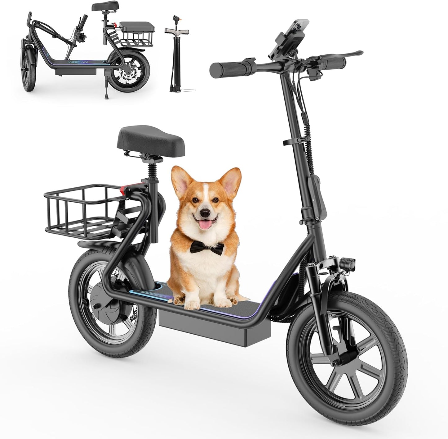 VOLPAM Electric Scooter Adults, Foldable E-Scooter for Adults, 500W Motor, 22 MPH Speed, 27 Mile Range, 14" Tires, Electric Kick Scooter with Seat, Dual/Braking System