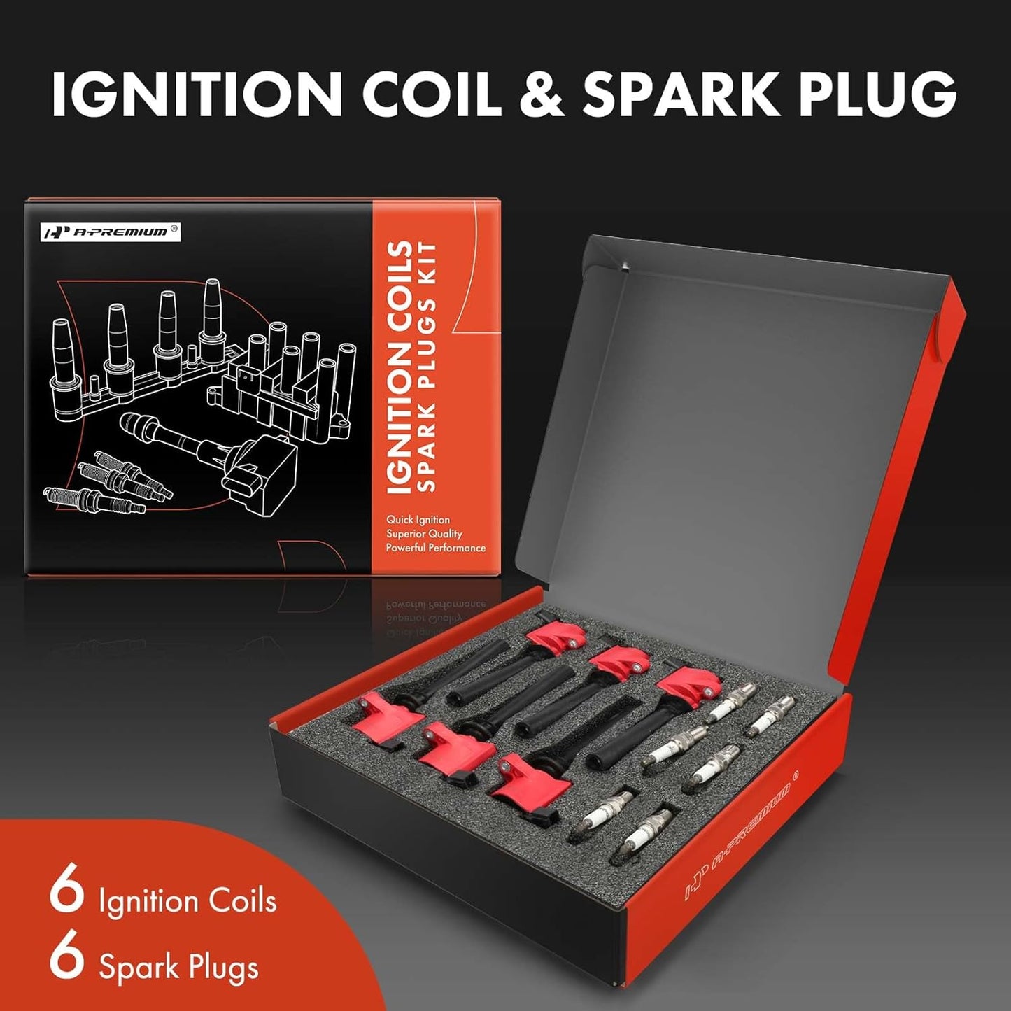 A-Premium (Red) Set of 12 Ignition Coil Pack and Iridium Spark Plugs Compatible with Mazda MPV 2002 2003 2004, 3.0L