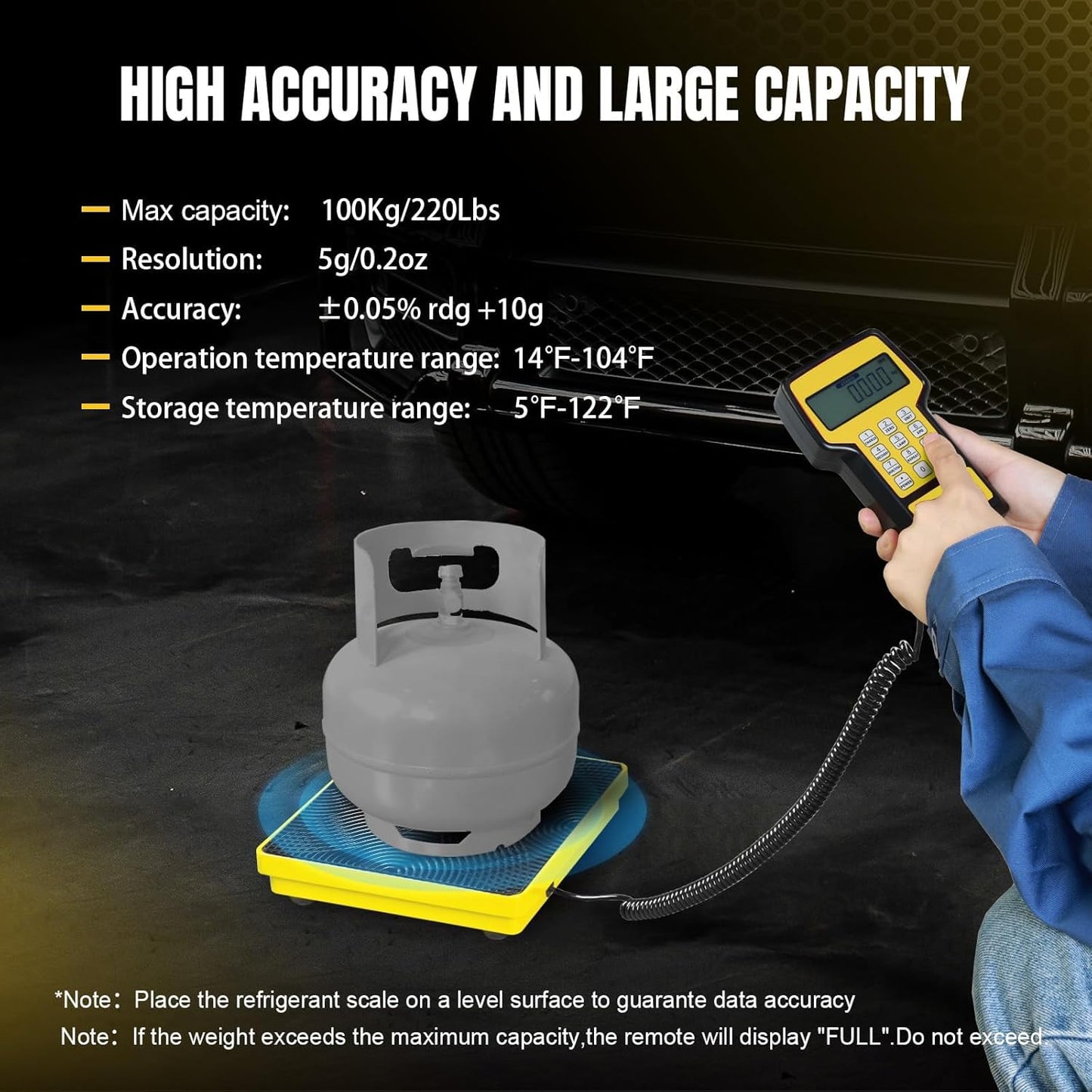 YELLOW JACKET Upgraded Refrigerant Scale 220 LBS High Precision Programmable HVAC Electronic Refrigerant Charging Weight Scale Freon Scale with Portable Case for All Refrigerant Recovery Tanks