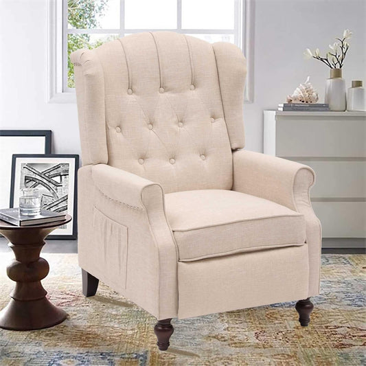 BINGTOO Wingback Recliner Chair with Massage and Heat Pushback Recliner Chair Mid Century Accent Chairs Tufted Fabric with Rivet Decoration for Living Room Bedroom