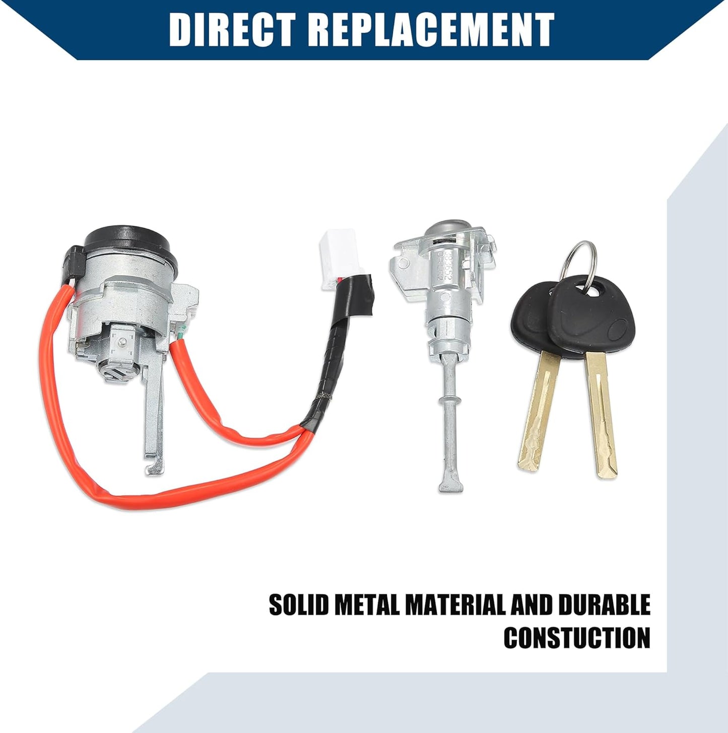 Car Ignition Switch Cylinder Front Door Lock Cylinder with 2 Keys for Hyundai IX35 2015 / Steering Lock Cylinder Set/Metal / 1 Set/Black