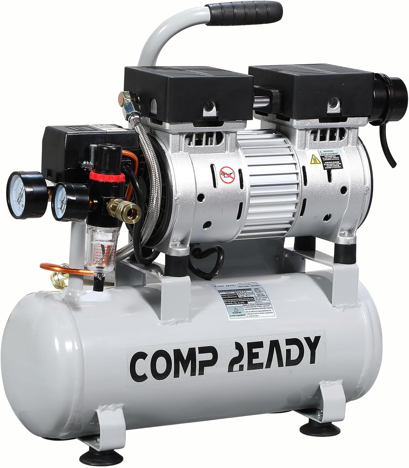 6 Gallon Portable Air Compressor 1HP 2.5 CFM@90PSI 60dB Ultra Quiet Oil Free Air Compressor Ideal for Tire Inflation Pneumatic Tool Spray Painting