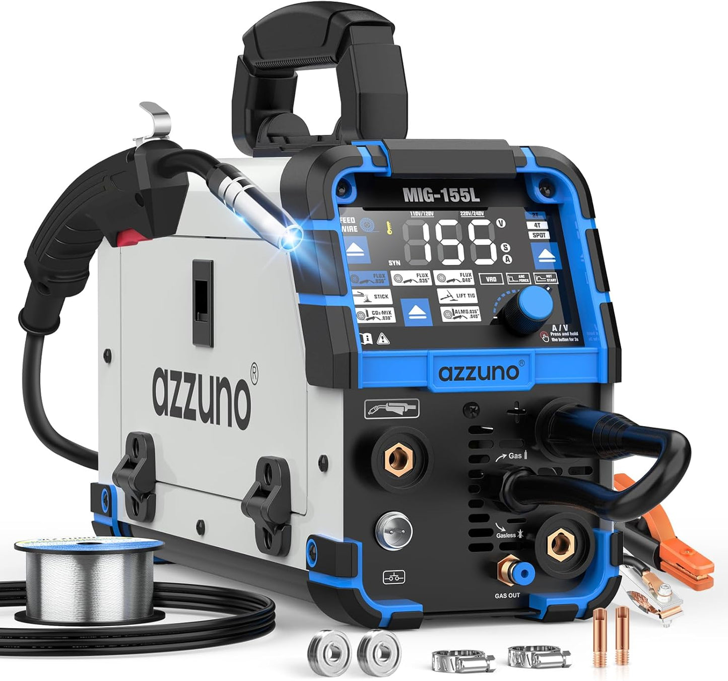 AZZUNO MIG Welder 135Amp 110V, 3 in 1 Gasless Flux Core MIG Welder/Lift TIG/Stick Welding Machine, Wire Feed Welder with Synergic Control
