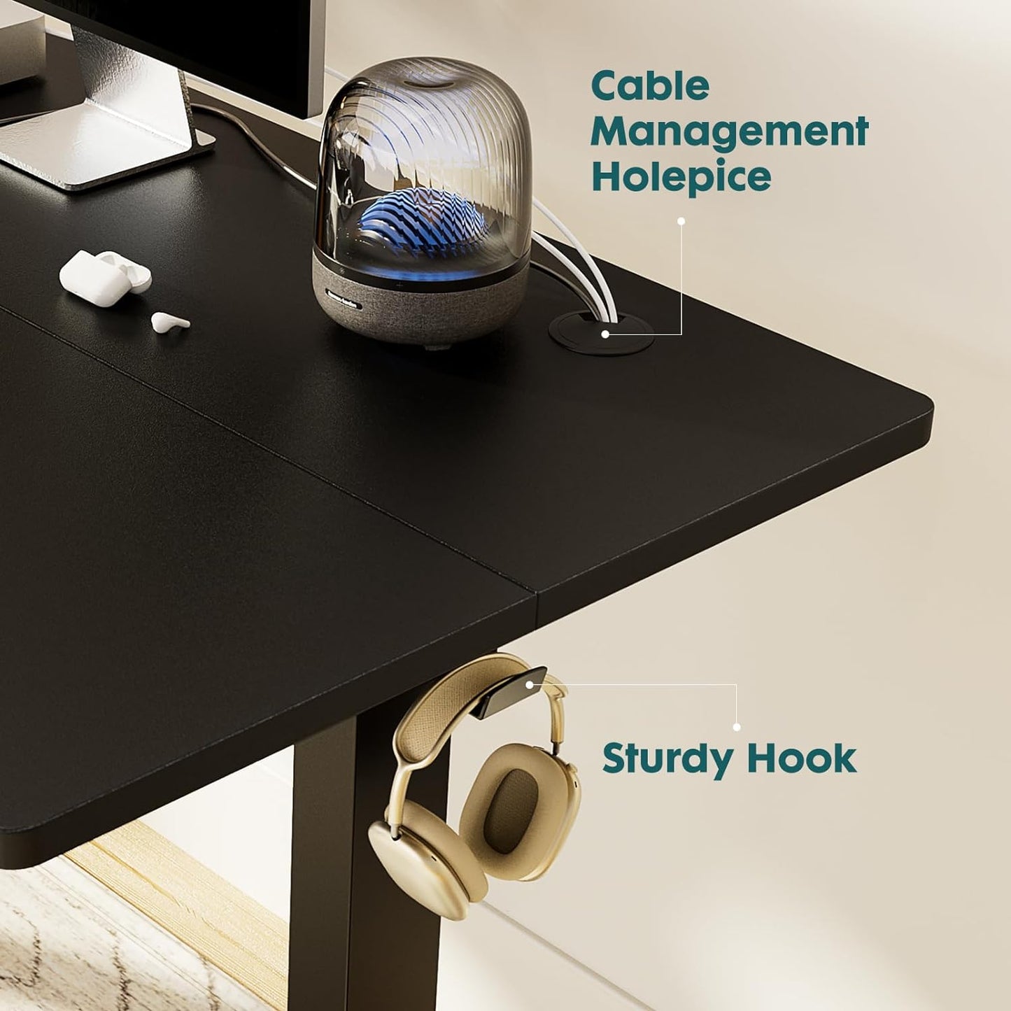SMUG Standing Desk, Adjustable Height Electric Sit Stand Up Down Computer Table, 40x24 Inch Ergonomic Rising Modern Lift Motorized Gaming Desktop Workstation for Work Home Office, Black