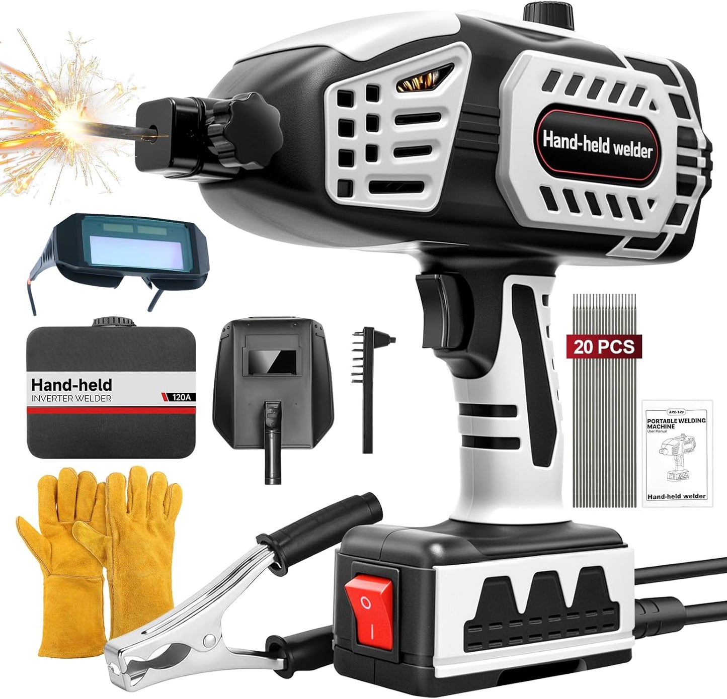 110V Portable Handheld Welding Machine, 20-120A Electric Welder Machine with IGBT Inverter 5 Variable Current Adjustment, Works with 3/32-1/8" Welding Rods (Upgraded)