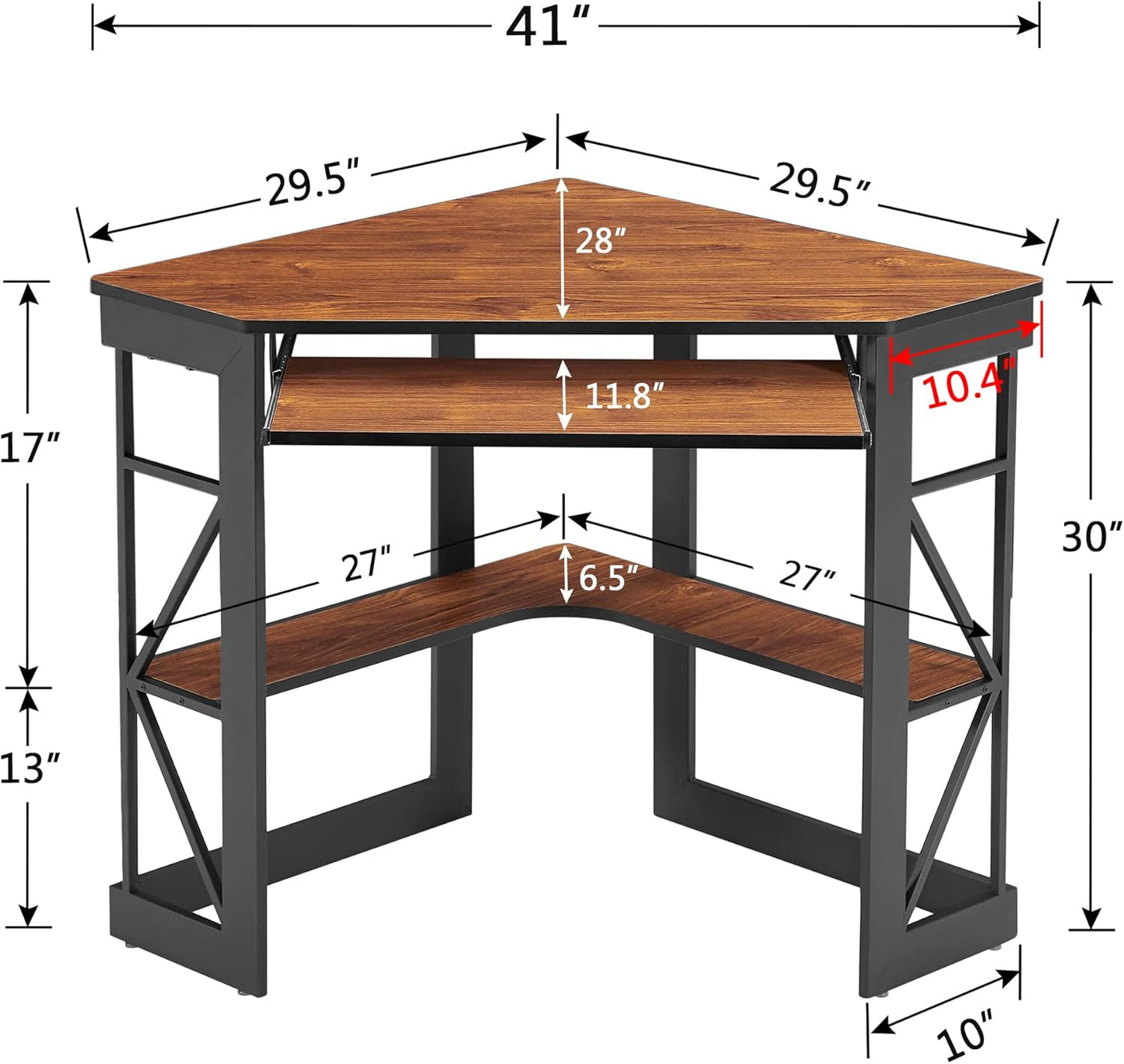 VECELO Corner Desk Computer Desk Writing Table with Smooth Keyboard Tray & Storage Shelves,Compact Home Office Triangle Table,Teak