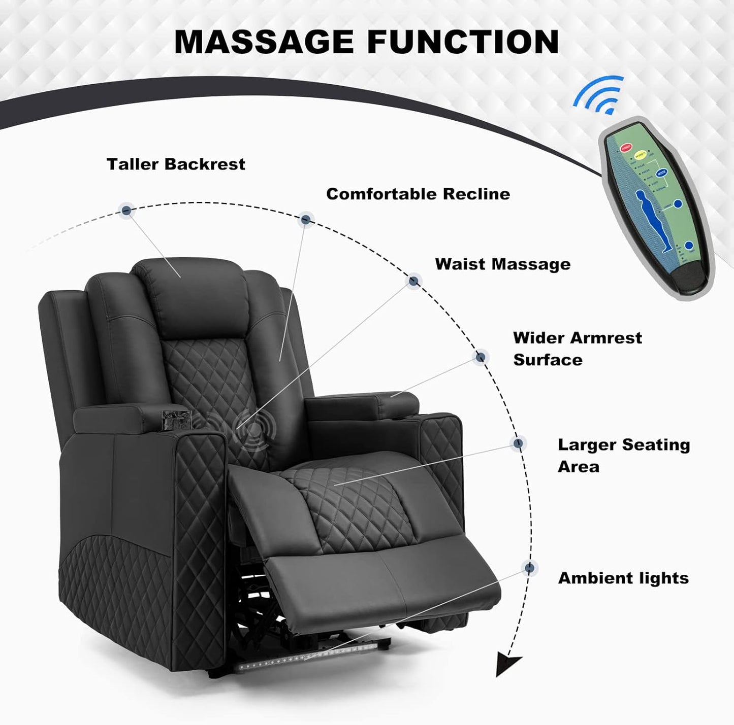 COMHOMA Power Recliner Chair PU Leather Electric Massage Recliner Sofa for Living Room Home Theater Seating with Cup Holders and LED Lighting(Black)
