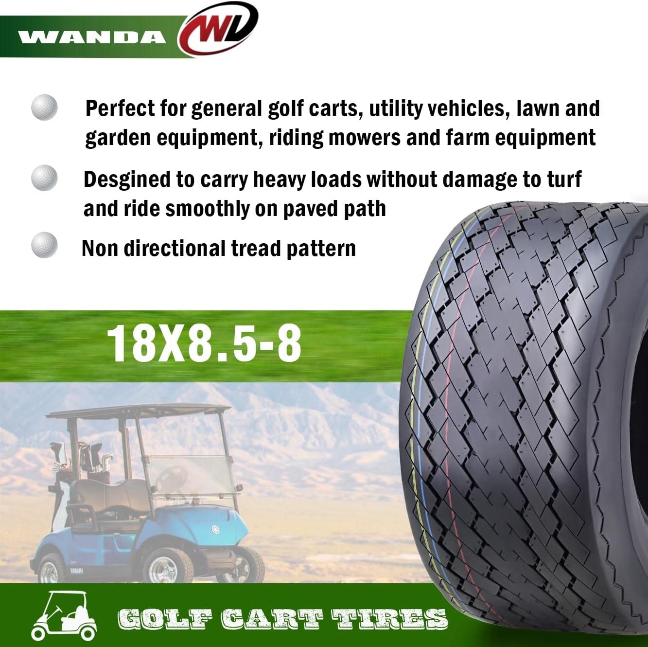 WANDA 18x8.5-8 18x8.50-8 Golf Cart ATV Tires 4 Ply 18x8.5x8 18x8.50x8 -Set 4-14006
