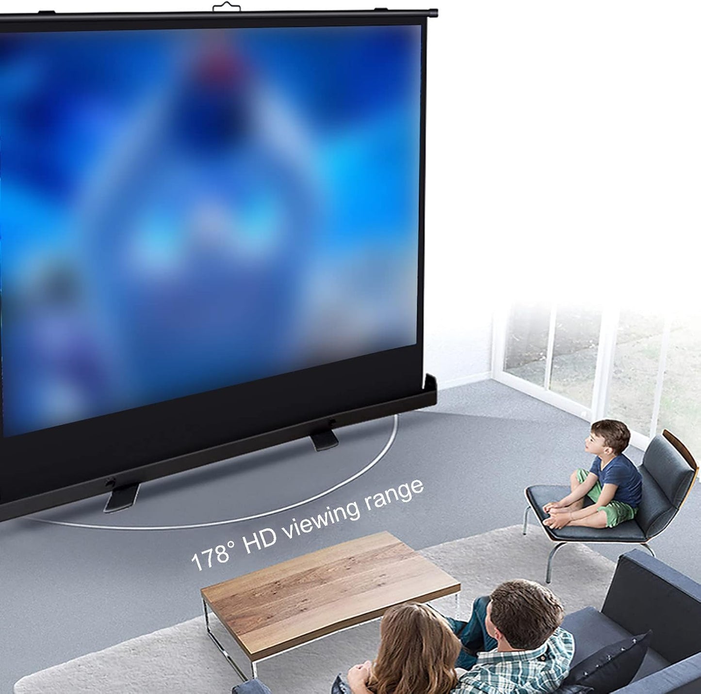 Self Standing Pull-Out Style Projection Screen, Indoor Outdoor Portable Desktop Projection Screen, 4:3/16:9/16:10 HD Projection Screen for Home Theater School Meeting (60 inch 4: 3