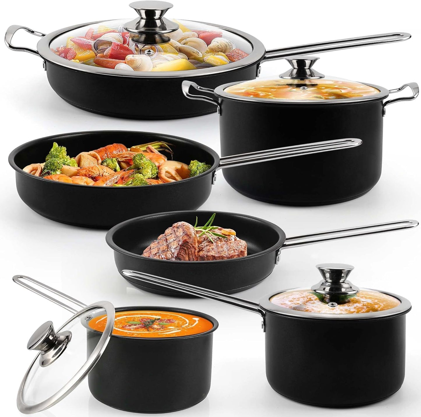 Stainless Steel pots and pans set, 6 Piece Nonstick Kitchen Induction Cookware Set,Works with Induction/Electric and Gas Cooktops, Nonstick, Dishwasher