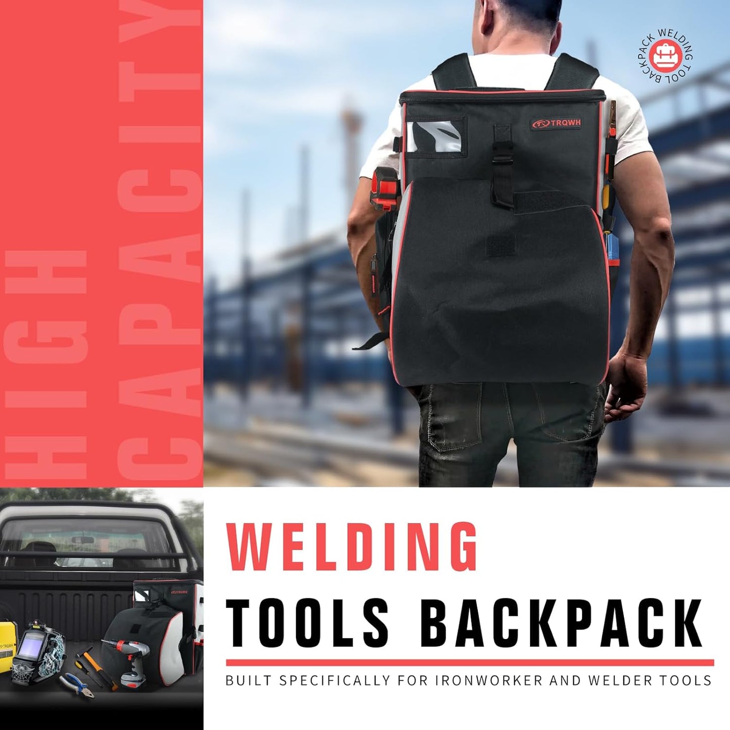 Welding Backpack for Men Waterproof Reinforced Bottom Large Capacity Extreme Gear Pack with Helmet Catch Multipurpose Welding Tools Backpack