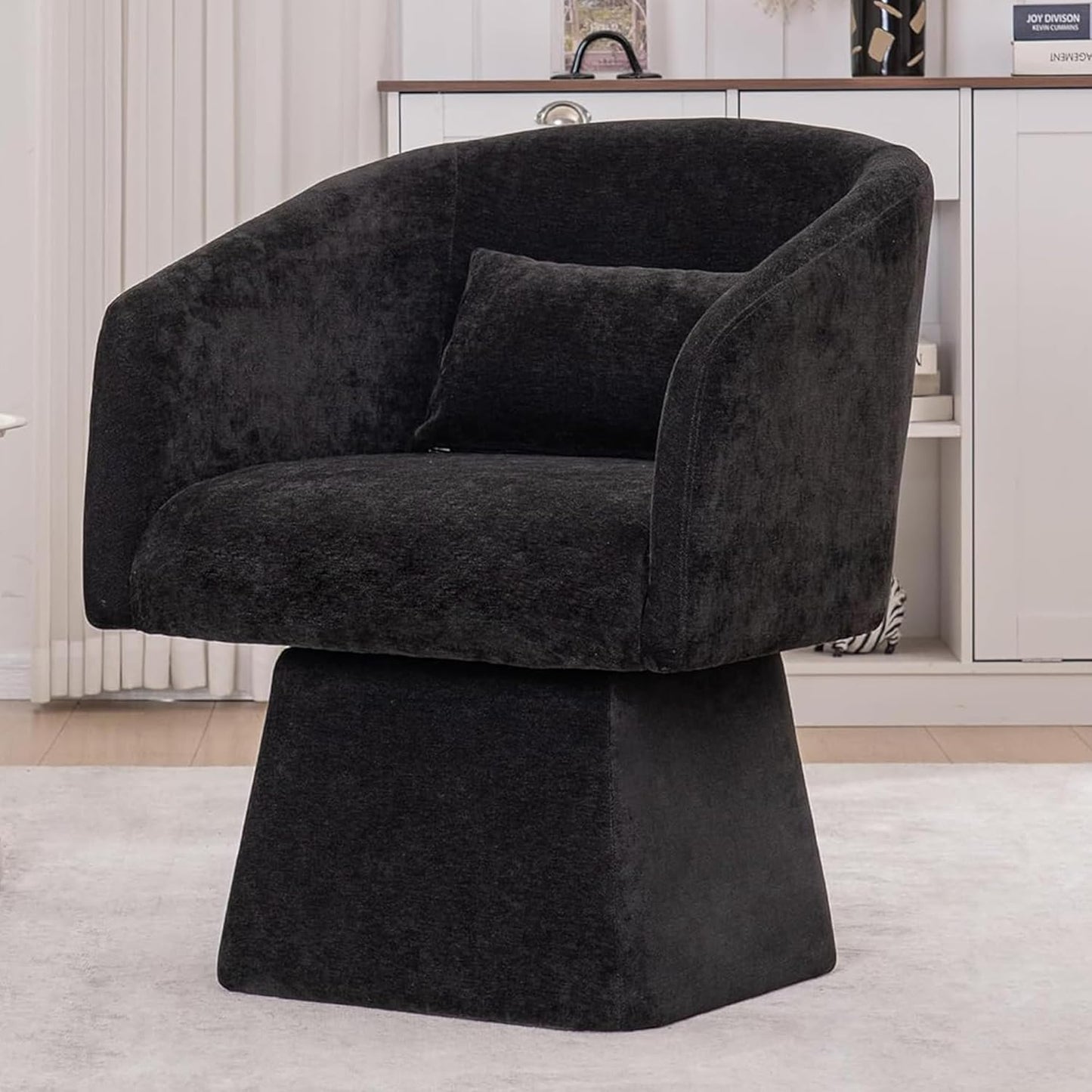Swivel Accent Chairs Set of 2, Upholstered Barrel Chair with a Soft Backrest, 360 Degree Swivel Armchair, Reading Corner Chairs for Living Room, Bedroom, Waiting Room, Club, Adults, Black