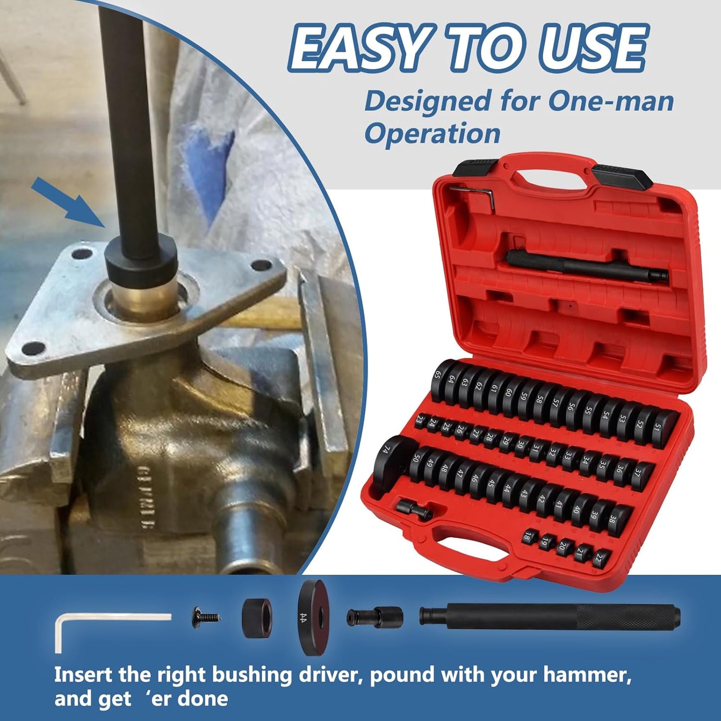 52 in 1 Custom Bushing Driver Set Custom Bushing Bearing & Seal Driver Set Installer Bush Removal Puller Bearing Press Tool Kit Transmission Wheel Axle Bearing Race Seal