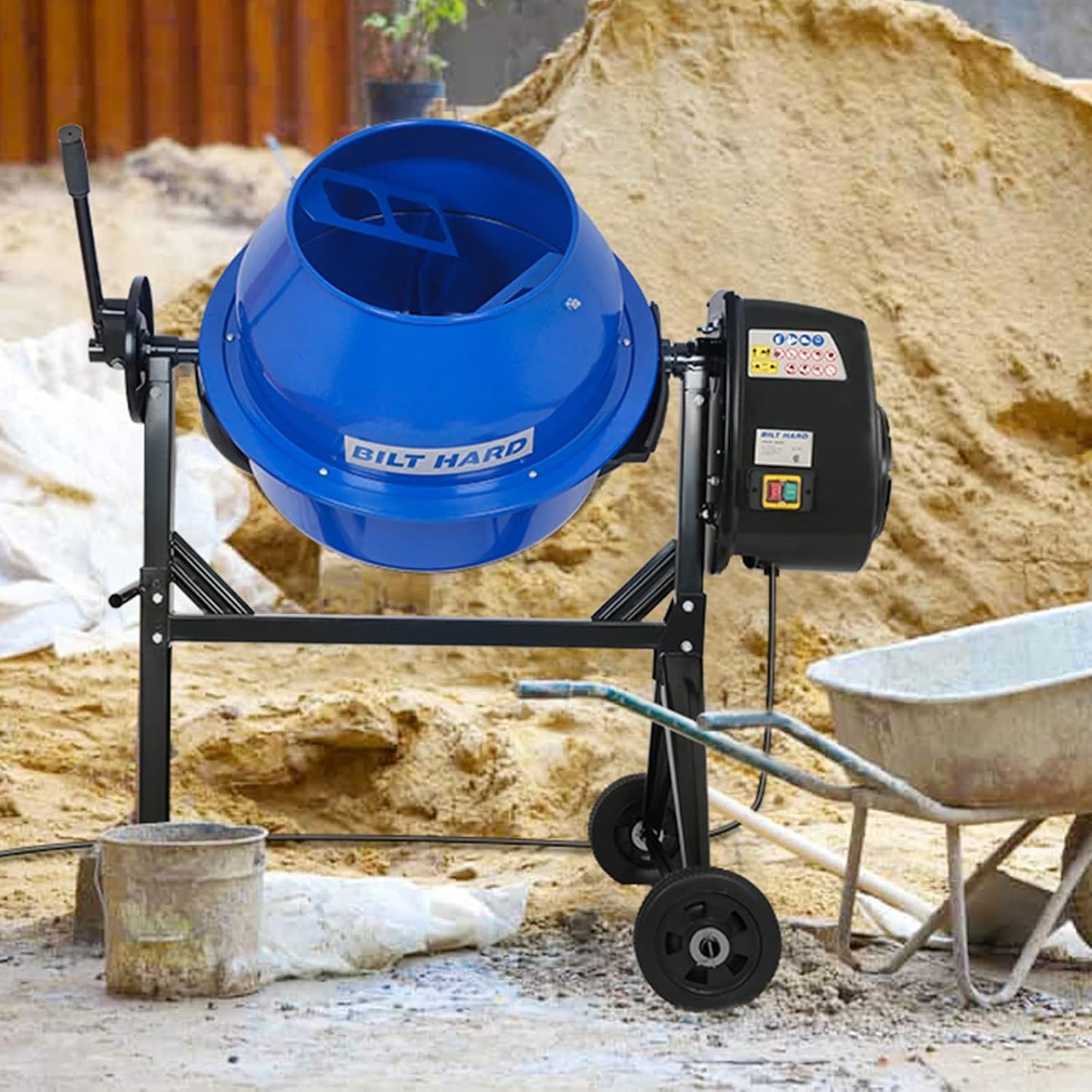 BILT HARD Electric Cement Mixer, 4 Cubic Ft. 550W Portable Concrete Mixer Machine, Wheelbarrow Cement Mixing Tools for Stucco