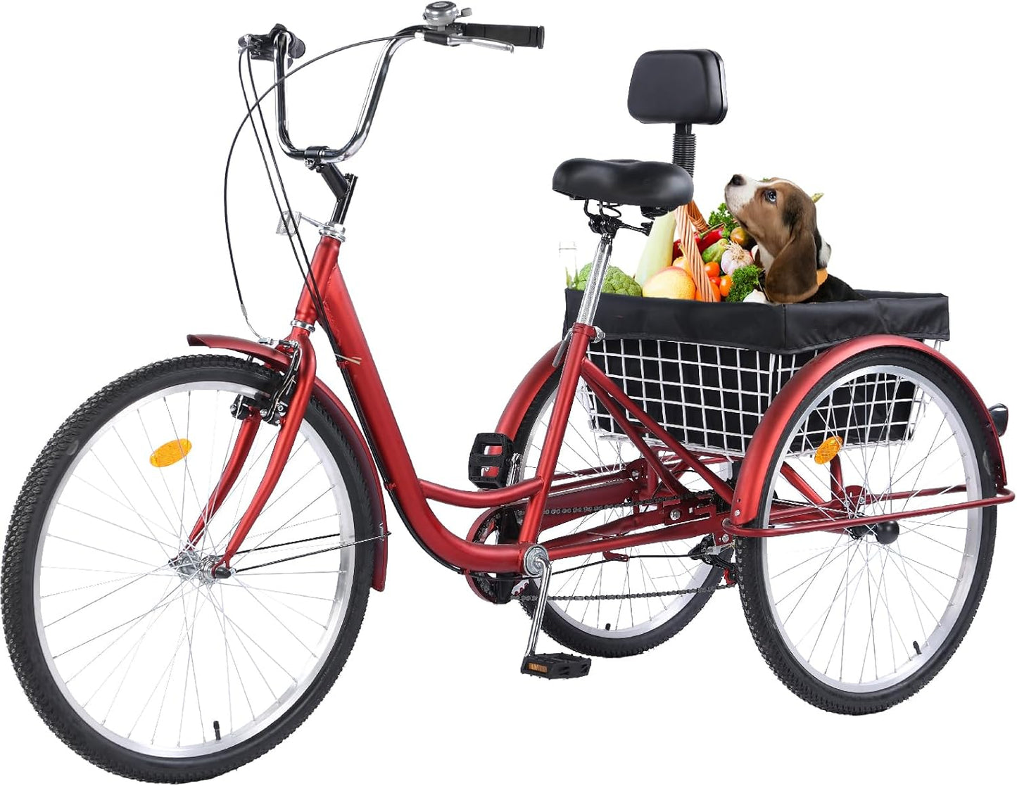 Adult Tricycle Bike 7 Speed, 24/26 Inch 3 Wheel Bikes Tricycle for Adults, Adult Trike for Women/Men/Seniors, Cruiser Bike w/Rear Basket for Shopping/Recreation/Picnic