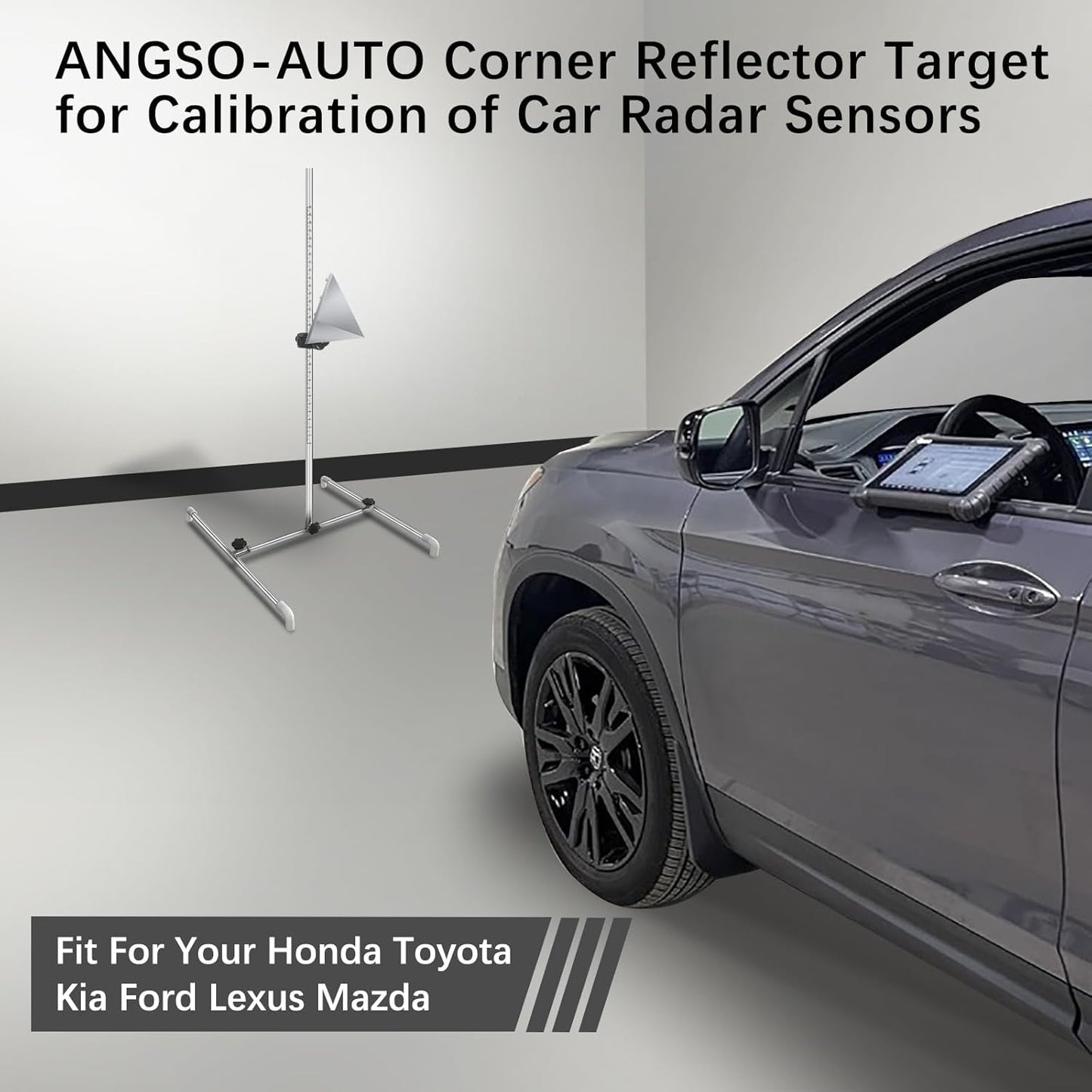 ADAS Calibration Tool Kit Compatible with Honda Toyota Kia Ford ADAS Radar Aiming Calibration Tool,Post with 0-30 Centimeter Scale,Corner Reflector Target with Billet Aluminum Stand