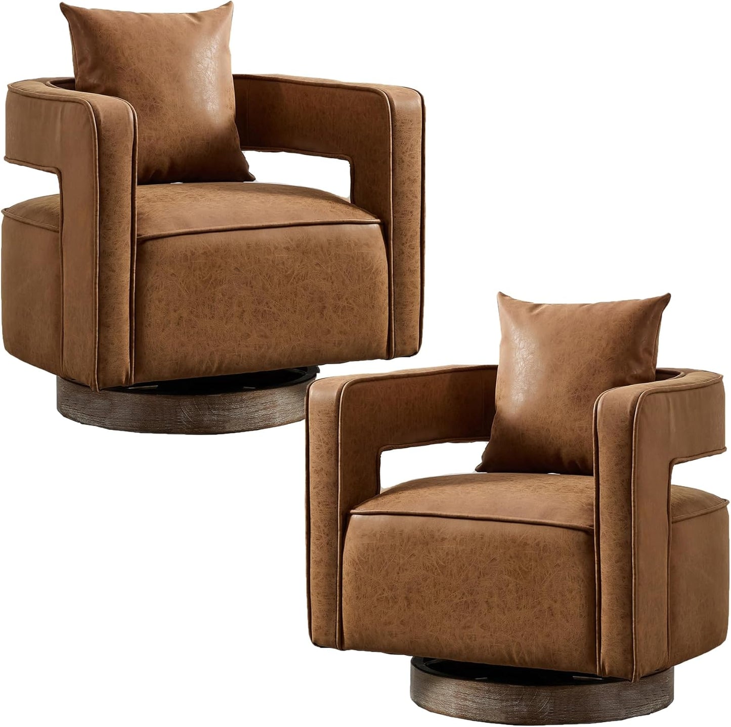 Swivel Accent Chair Set of 2, Modern Swivel Barrel Chair for Living Room, 360 Degree Comfy Square Accent Chair with Open Back, Upholstered Armchair for Bedroom,Reading, Linen Blend, Pale Green