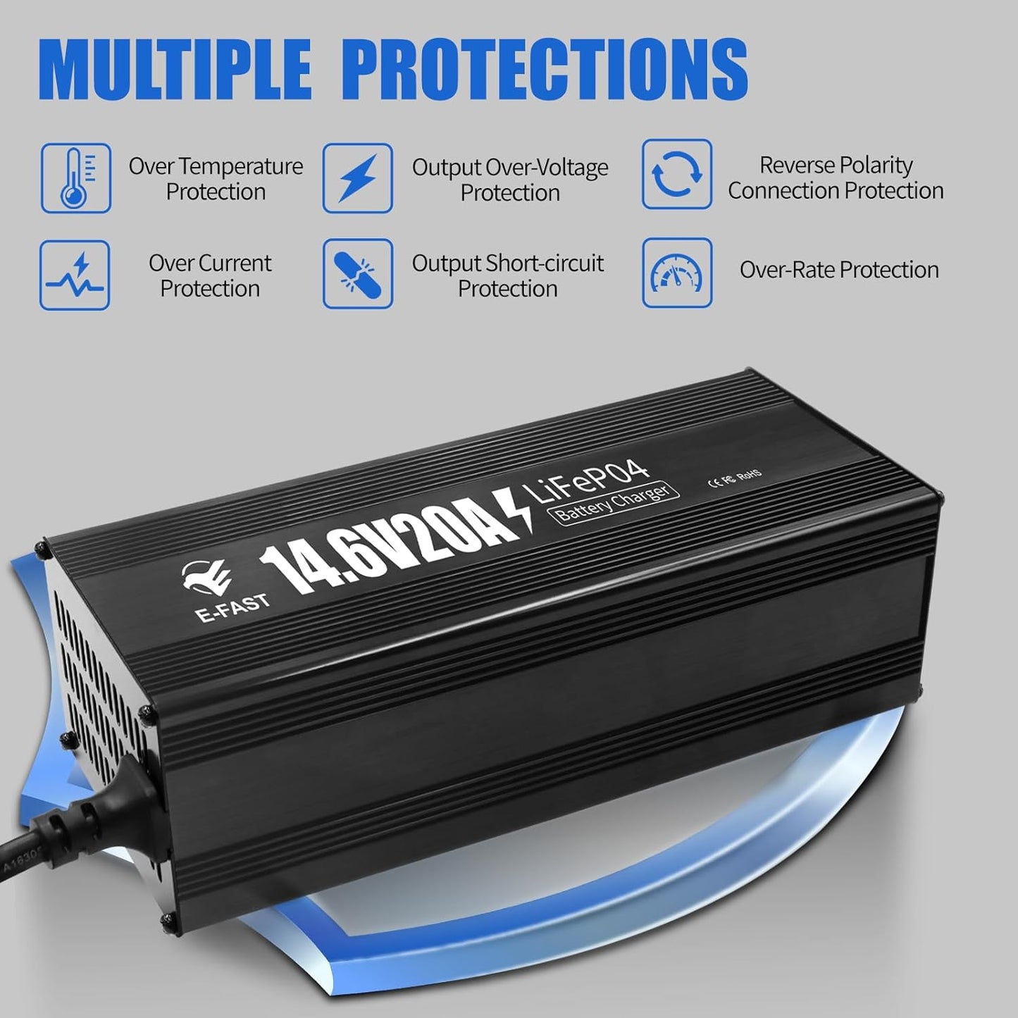 12V 20A Lithium Battery Charger 14.6V LiFePO4 Battery Charger Smart Charger with Anderson Connector Indicator Special for Lithium LiFePO4 Deep Cycle Rechargeable Batteries of Boat, RV