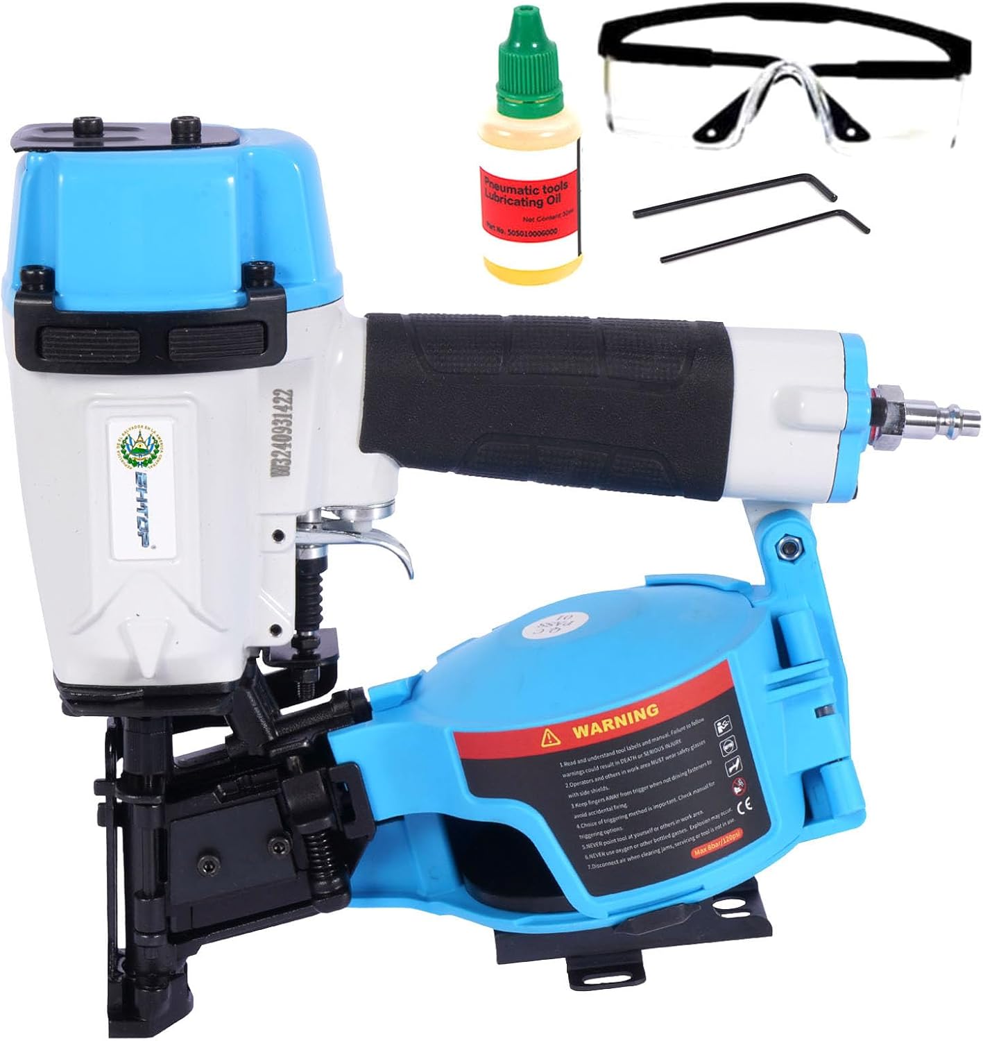 BHTOP Mexican CN45N Roofing Nailer, 15 Degree Roofing Nail Gun, 3/4-Inch to 1-3/4-Inch Coil Nails, 120-pcs Load Capacity Coil Naile (Green/Red)