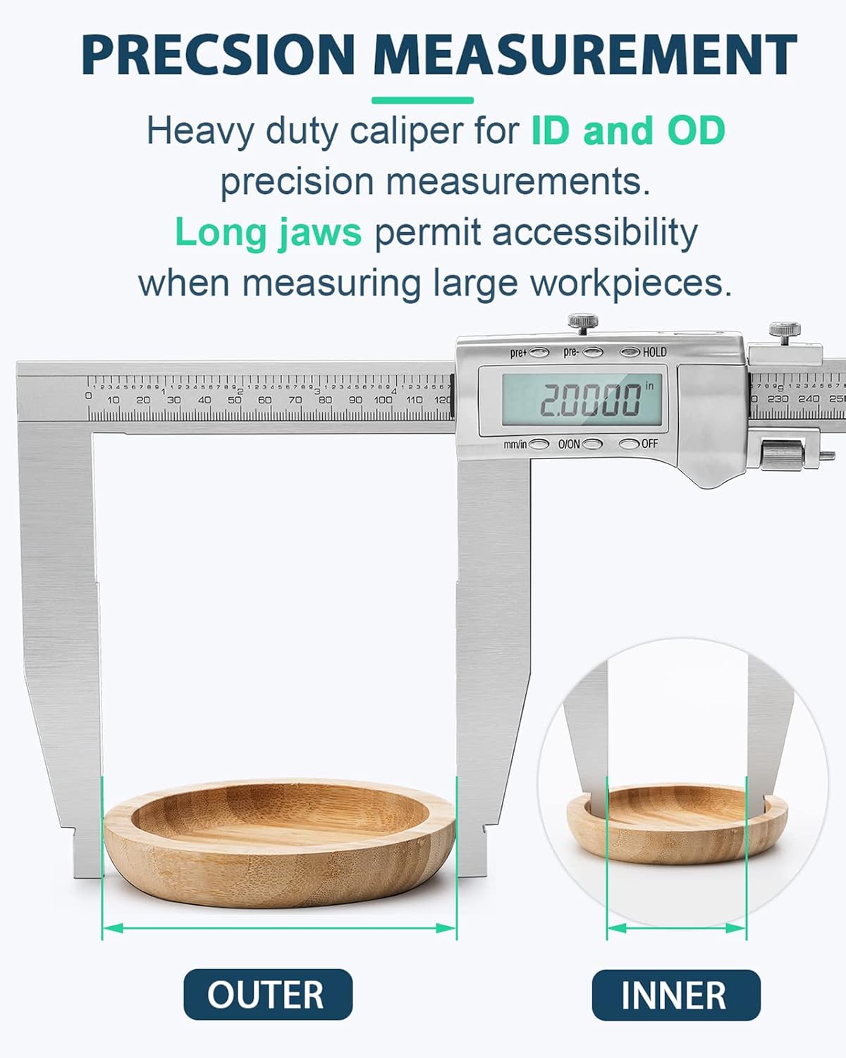 12 Inch Digital Caliper Long Jaw Caliper with 6" Jaw Depth Calipers Measuring Tool All-Metal Frame Large LCD Screen 0.0005"/ 0.01mm Resolution (12"/ 300mm)