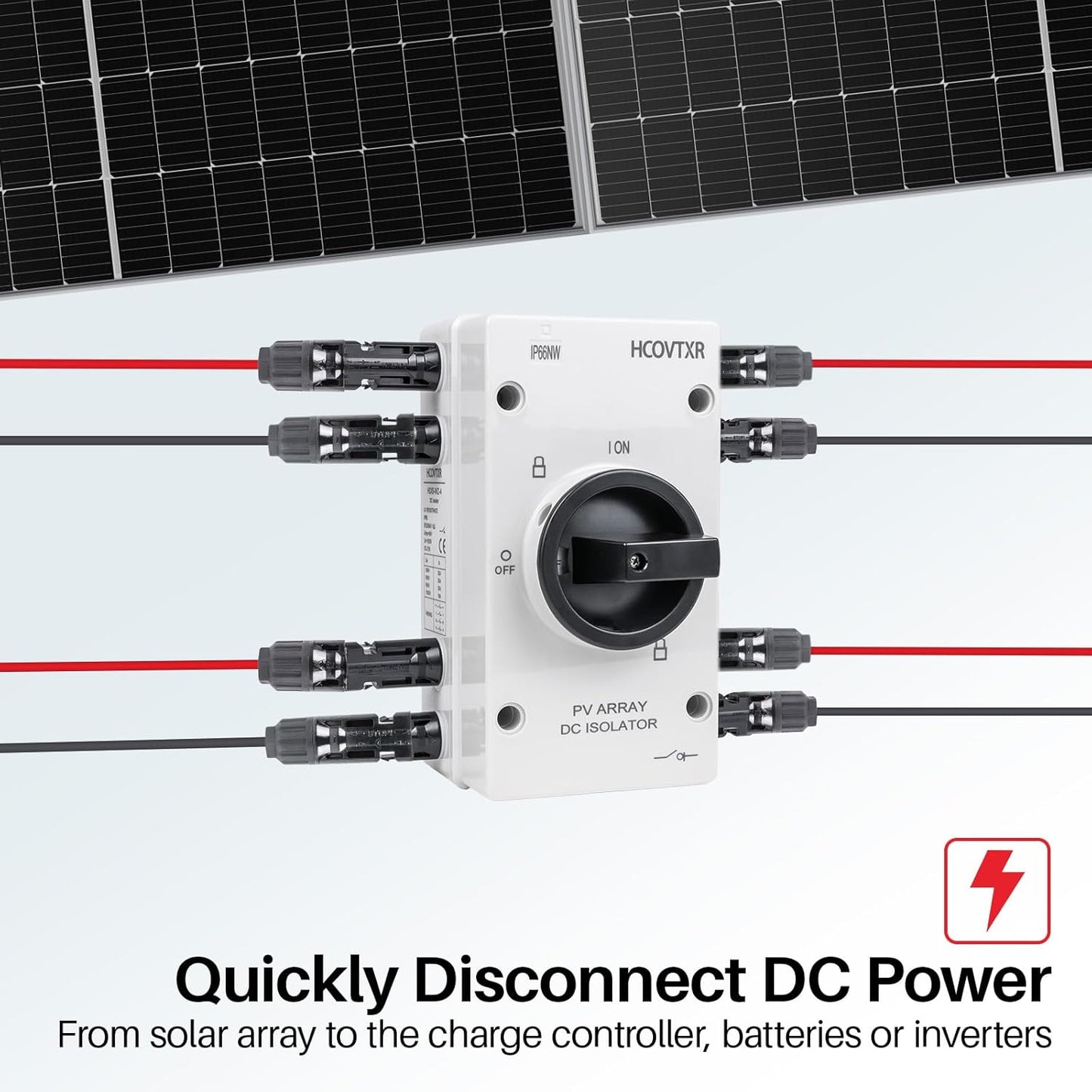 Solar Disconnect Switch 32Amp 1000VDC,4 Pole Solar Isolator Switch with IP66 Waterproof Enclosure,DC Disconnect Switch for Solar Panel