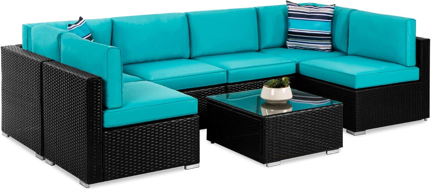 Best Choice Products 7-Piece Modular Outdoor Sectional Wicker Patio Conversation Set w/ 2 Pillows, Coffee Table, Cover Included - Gray/Gray