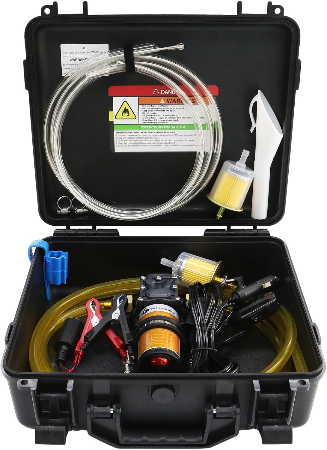 12V Fuel Transfer Pump Set,75W Gasoline Transfer Pump Moves 110 Gallons Of Gas Per Hour, with High Elastic Fuel Pipe & 2 Power Cables, Great for Vehicles, Boats, Equipment (110GPH-SET)