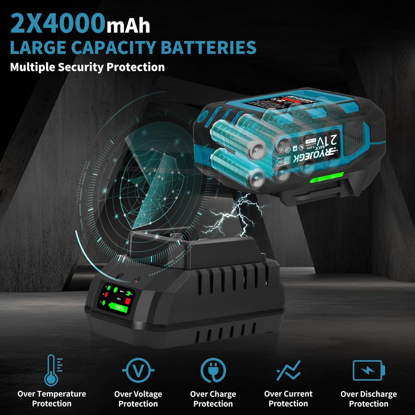 1500N.m Impact Wrench,1107Ft-lbs 1/2" Cordless Impact Gun,High Torque Brushless Power Impact Driver 3-Mode Speed with 2×4.0Ah Battery,Pistola de Impacto Set for Car Tire Truck RV Mower