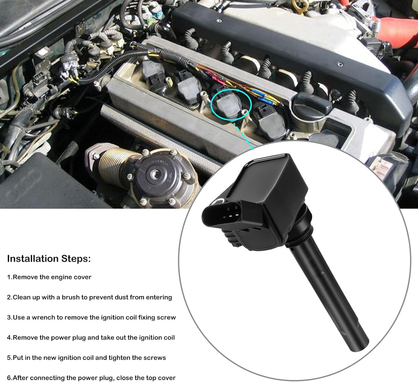 Set of 4 Ignition Coil Pack Fits for 2014 2015 2016 2017 2018 2019 Volkswagen VW Passat Beetle Jetta GTI Golf Audi A3 A4 1.8 2.0 Replaces UF765 GN10632