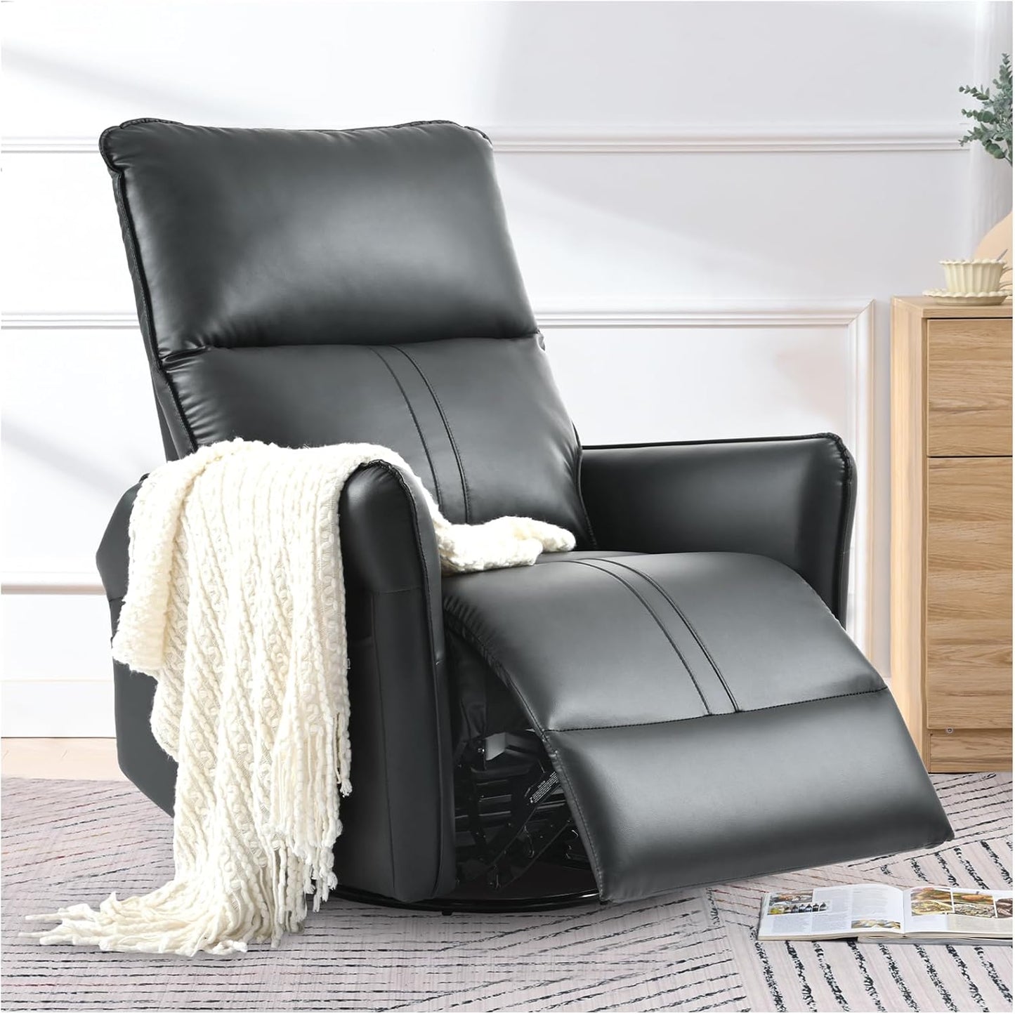 Swivel Rocker Recliner Chair, Modern Faux Leather Manual Recliner, Glider Recliner, 360 Swivel, 30 Rocking, Relaxing, Living Room, Bedroom